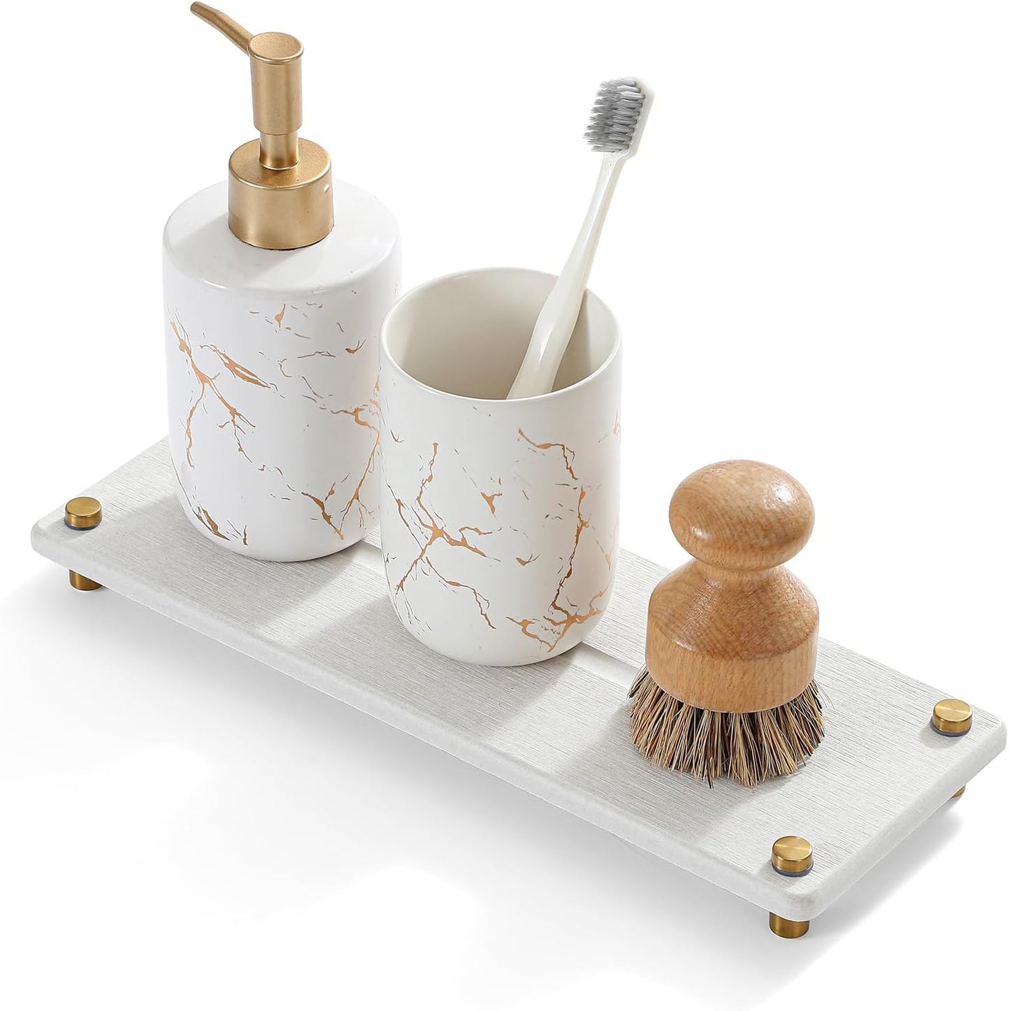 Water Absorbing Stone Sink Caddy Kitchen Sink Organizer Tray, Diatomite Bathroom Counter Tray, Gold