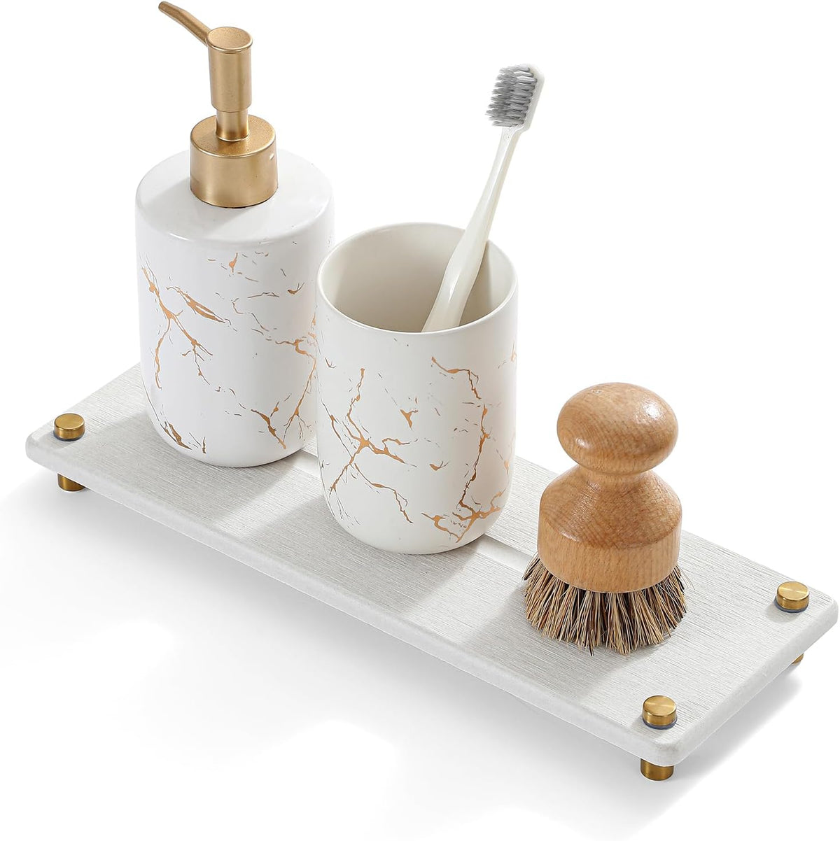 Water Absorbing Stone Sink Caddy Kitchen Sink Organizer Tray, Diatomite Bathroom Counter Tray, Gold