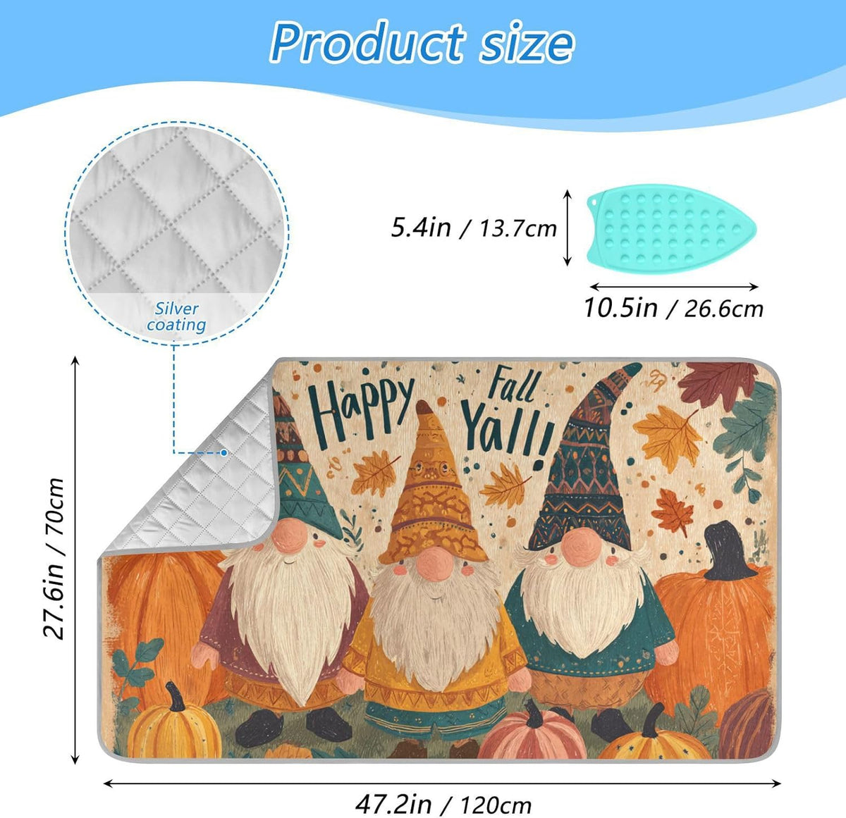 Cartoon Pumpkin Gnomes Fall Ironing Mat for Table top Portable Ironing Pad Blanket for Washer Dryer