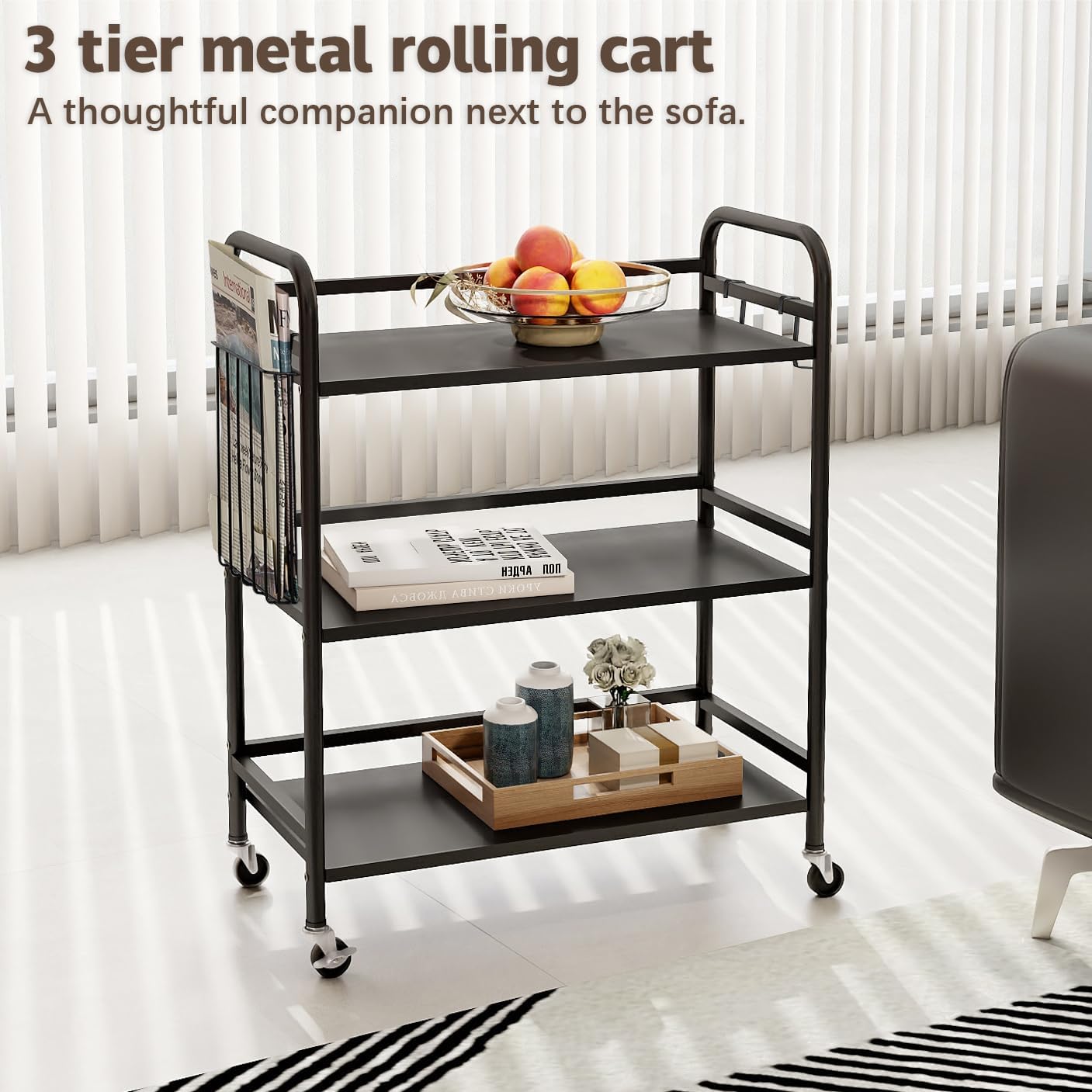 HDANI 3 Tier Metal Rolling Utility Cart,High Capacity Multi Purpose Heavy Duty Cart,for