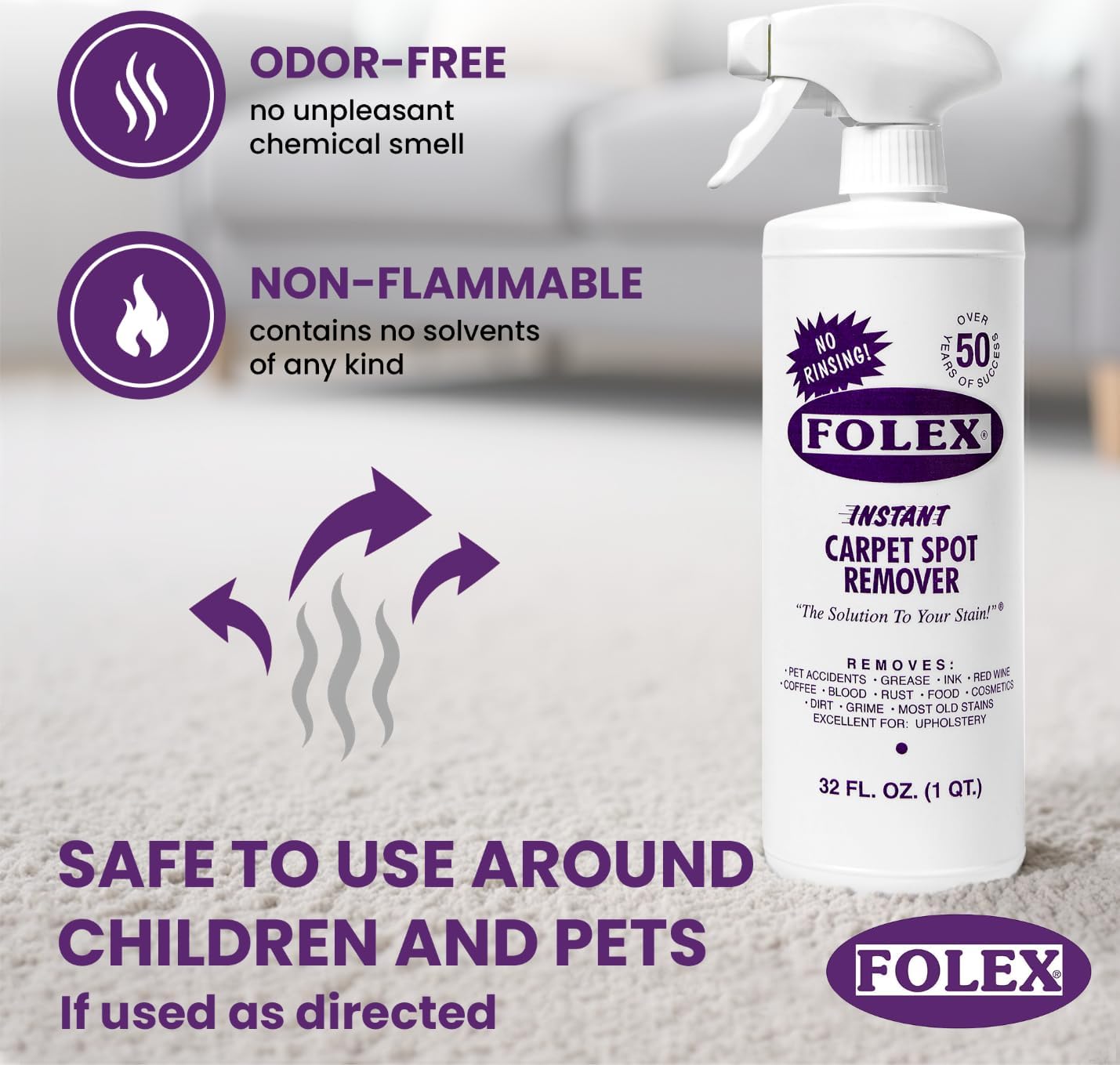 FOLEX Instant Carpet Spot Remover 32 oz – Powerful Stain Remover for Carpets, Upholstery & Rugs