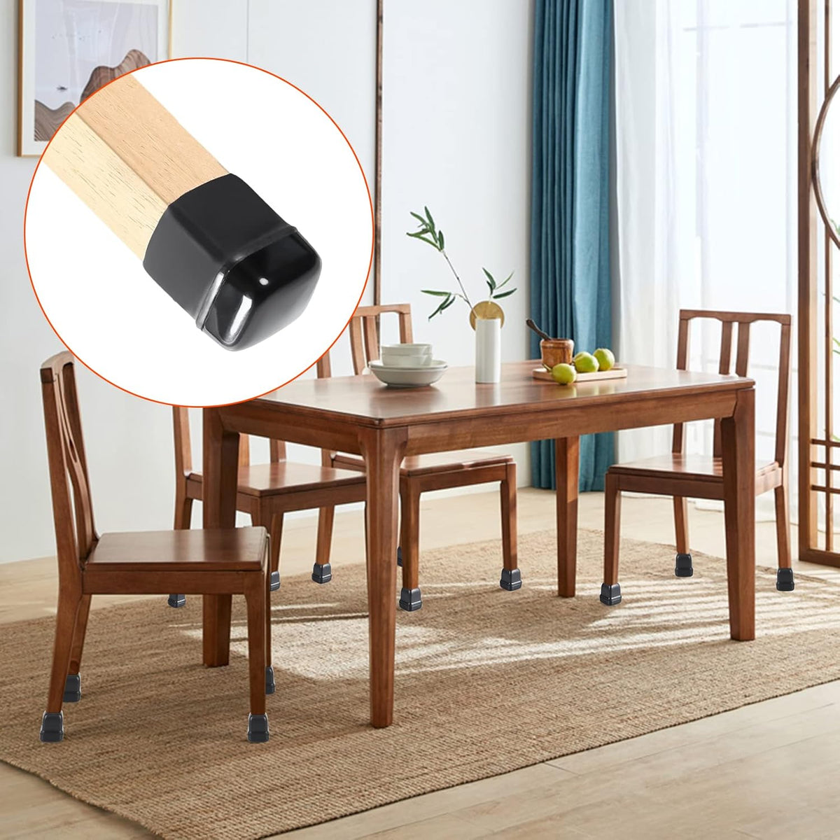 Ezprotekt 24 Pcs Chair Leg Sliders for Carpet, Square Black Teflon Furniture Glides Protectors
