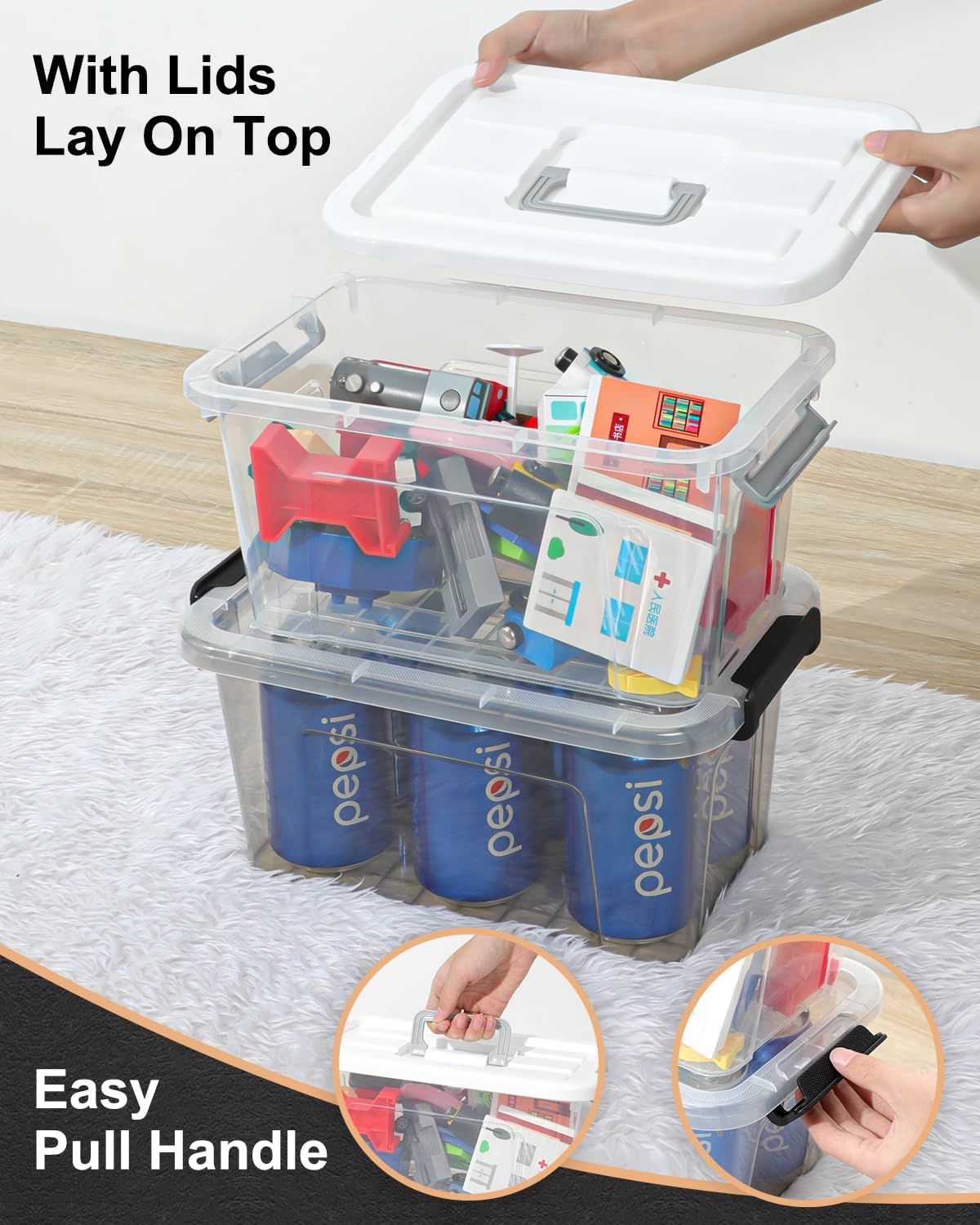 NUMIFUN Plastic Storage Bins with Lids 6 Pack Storage Organizer, 7 Quart Stackable Storage Bins