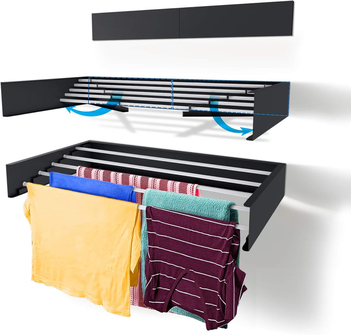 Step Up Laundry Drying Rack (27.5-INCH Industrial Gray), Wall Mounted, Retractable Clothes Drying
