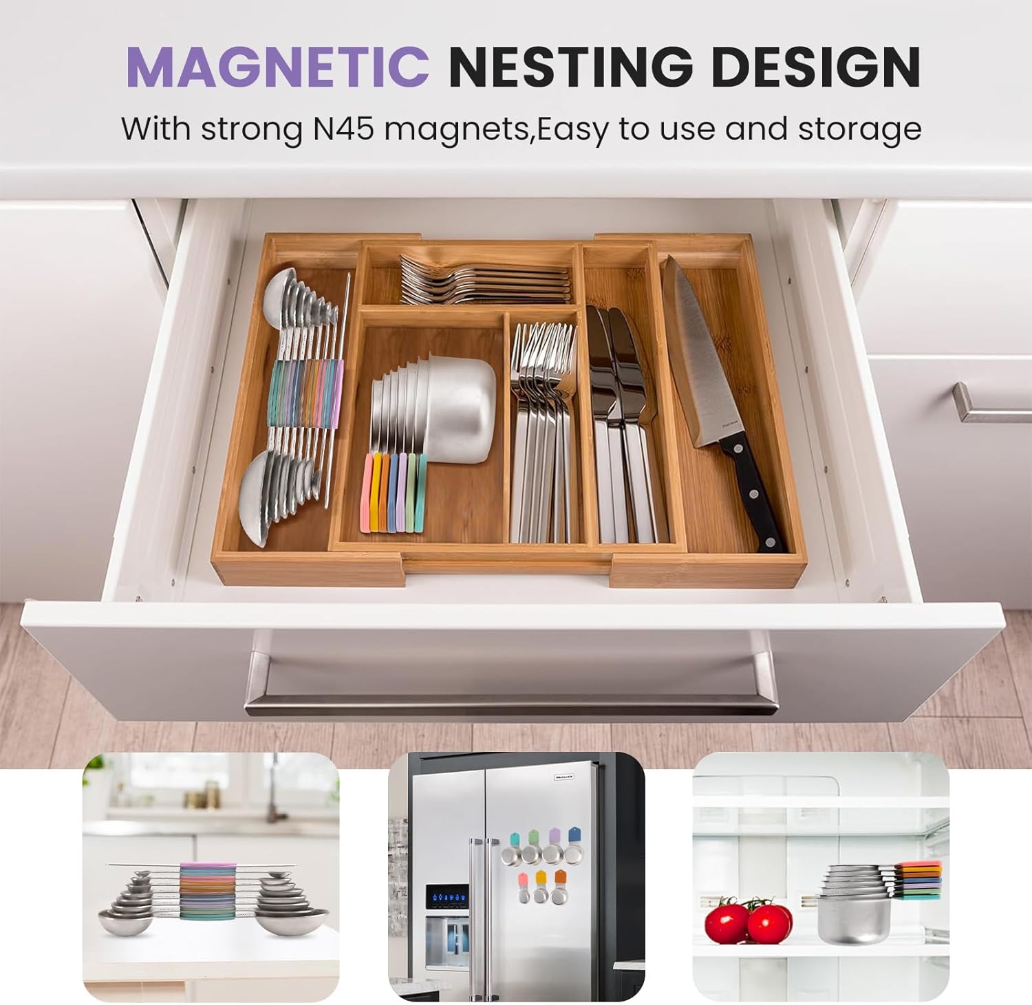 Magnetic Measuring Cups and Spoons Set-Heavy Duty 304 Stainless Steel，Double Measurement
