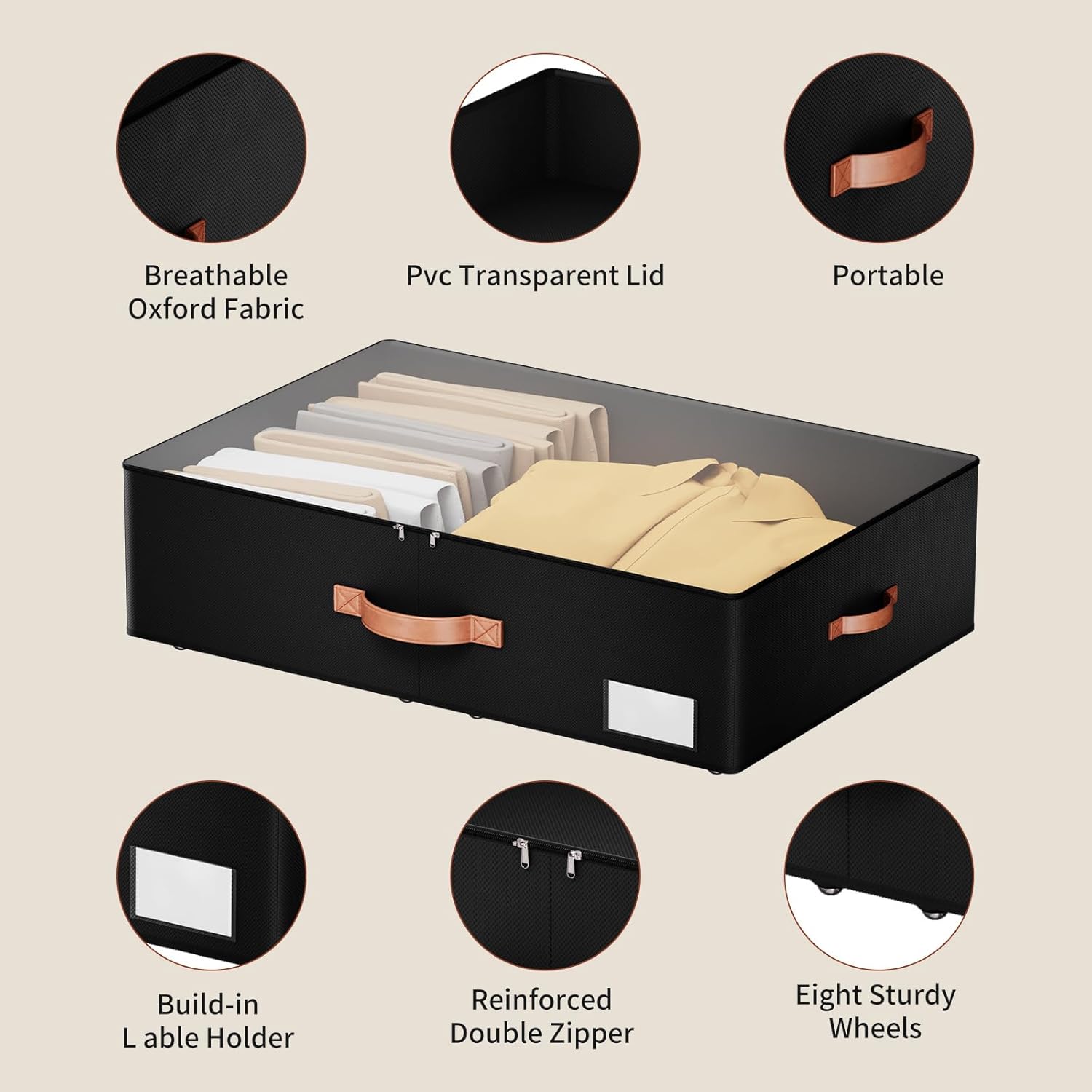 Underbed Storage With Wheels,Large Capacity 7.5 inches Height Storage Bins,Rolling Underbed Shoe