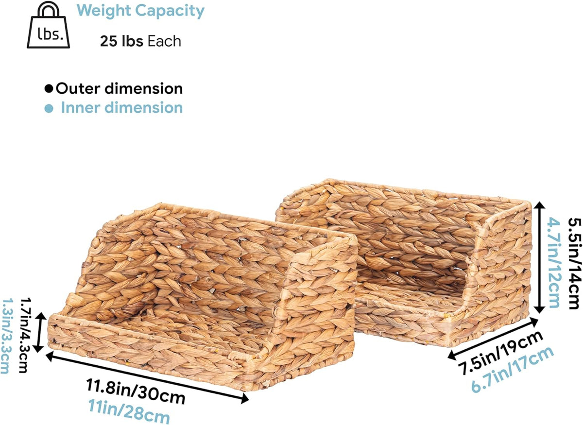 VATIMA Water Hyacinth Storage Baskets for Organizing, Medium Open-Front Wicker Basket for Kitchen