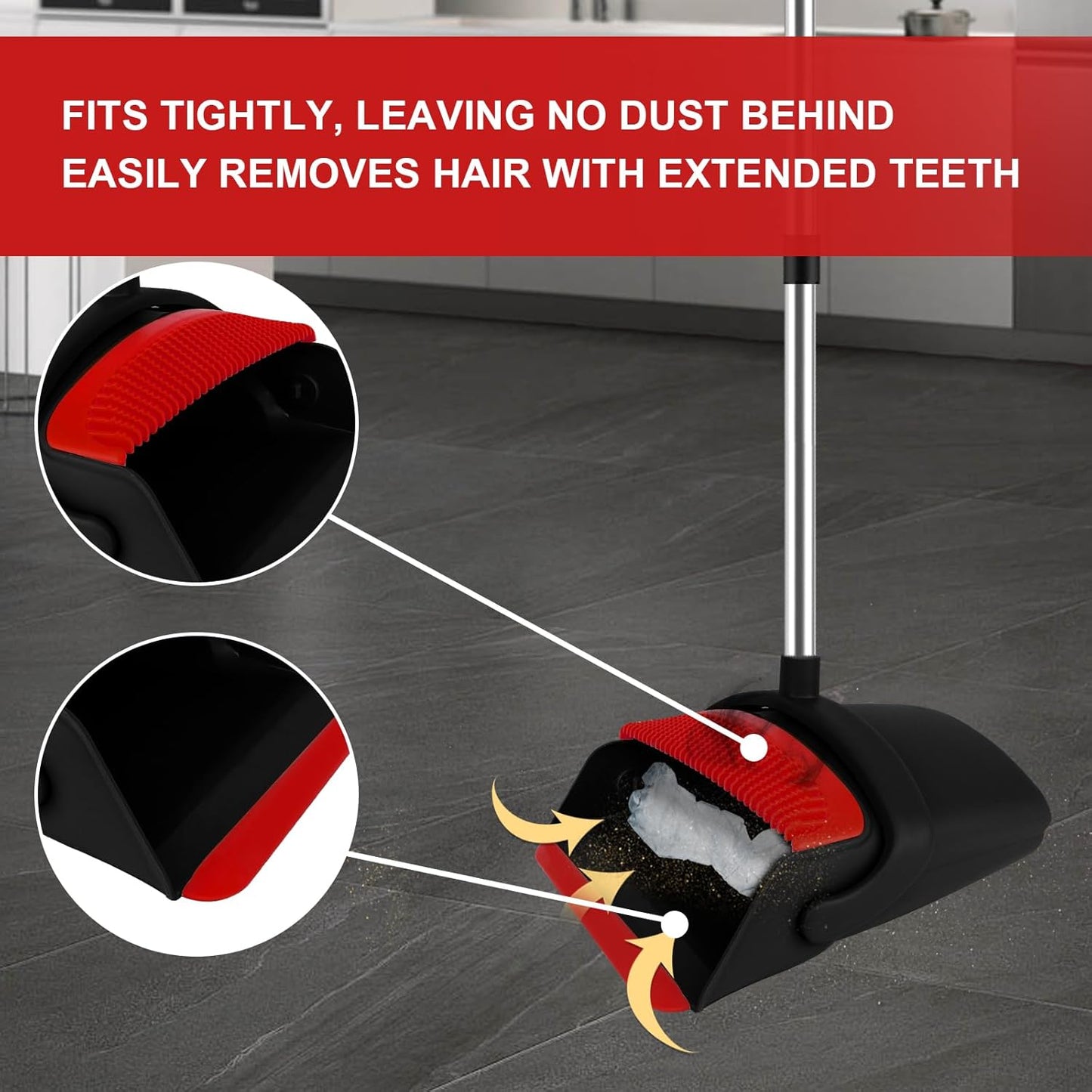Broom and Dustpan Set for Household, Red Broom with Dustpan Combo Set, 51" Long Handle Dust pan Set