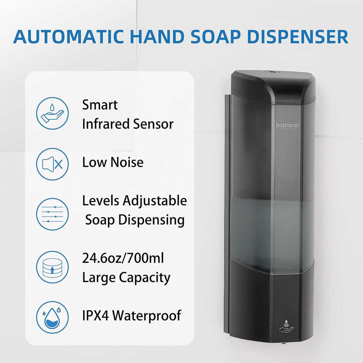 Automatic Soap Dispenser, Wall Mounted Liquid Soap Dispenser 24.6oz/700ml with Infrared Sensor