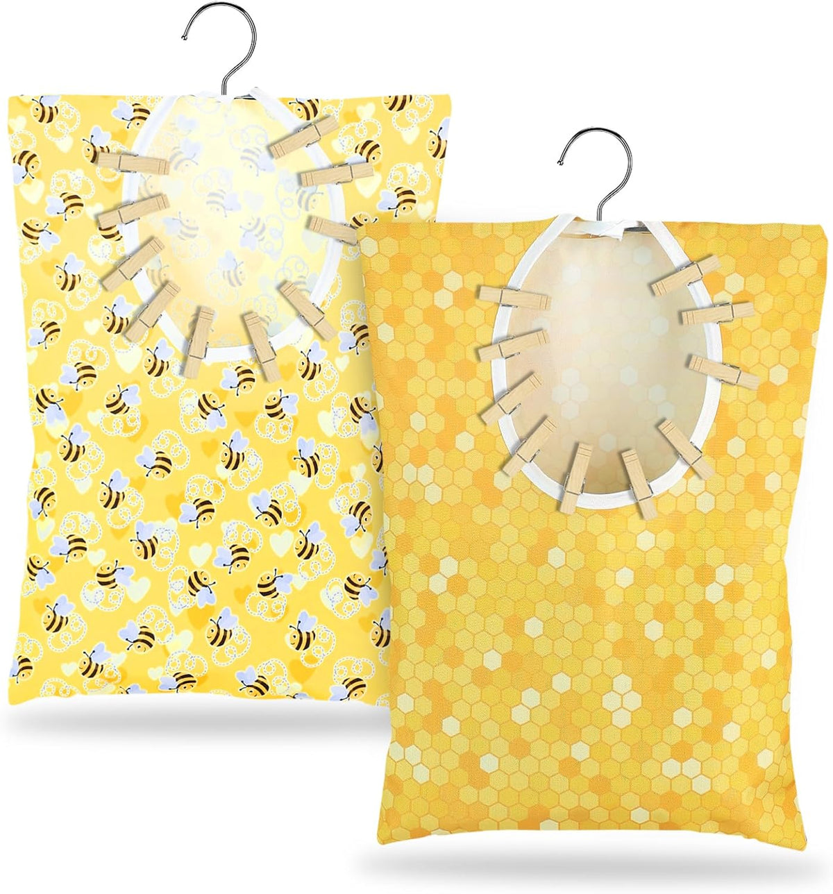 Bee Honeycomb Clothespin Holder - 2 Pcs Bee Clothes Pin Bags - 15 X 11 Inch - Clothes Hanging Bag
