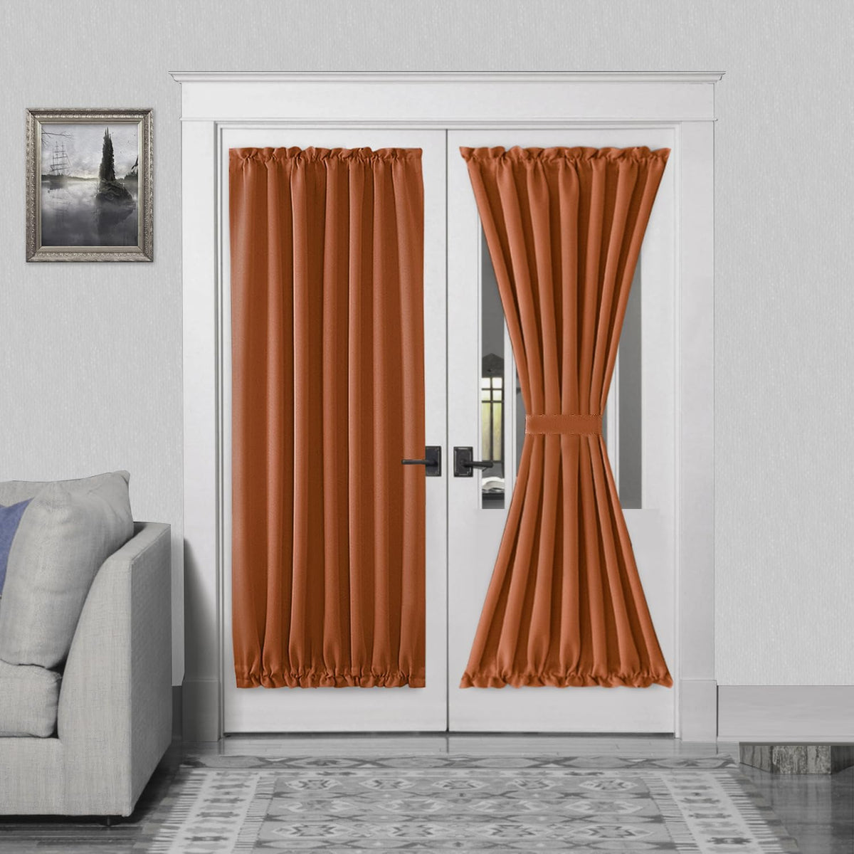 DWCN French Door Curtains – Rod Pocket Thermal Blackout Curtain for Doors with Glass Window