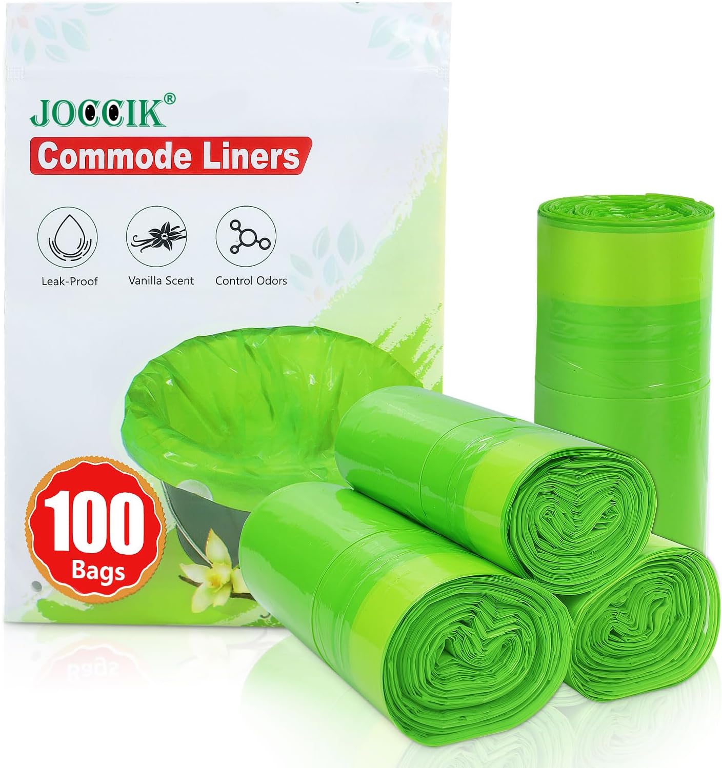 Commode Liners for Bedside Commode Vanilla Scented 100pcs Disposable Bags Universal Fit Most