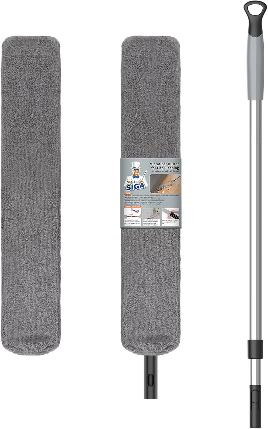 MR.SIGA Flexible Microfiber Long Duster for Gap Cleaning, Stainless Steel Adjustable Handle