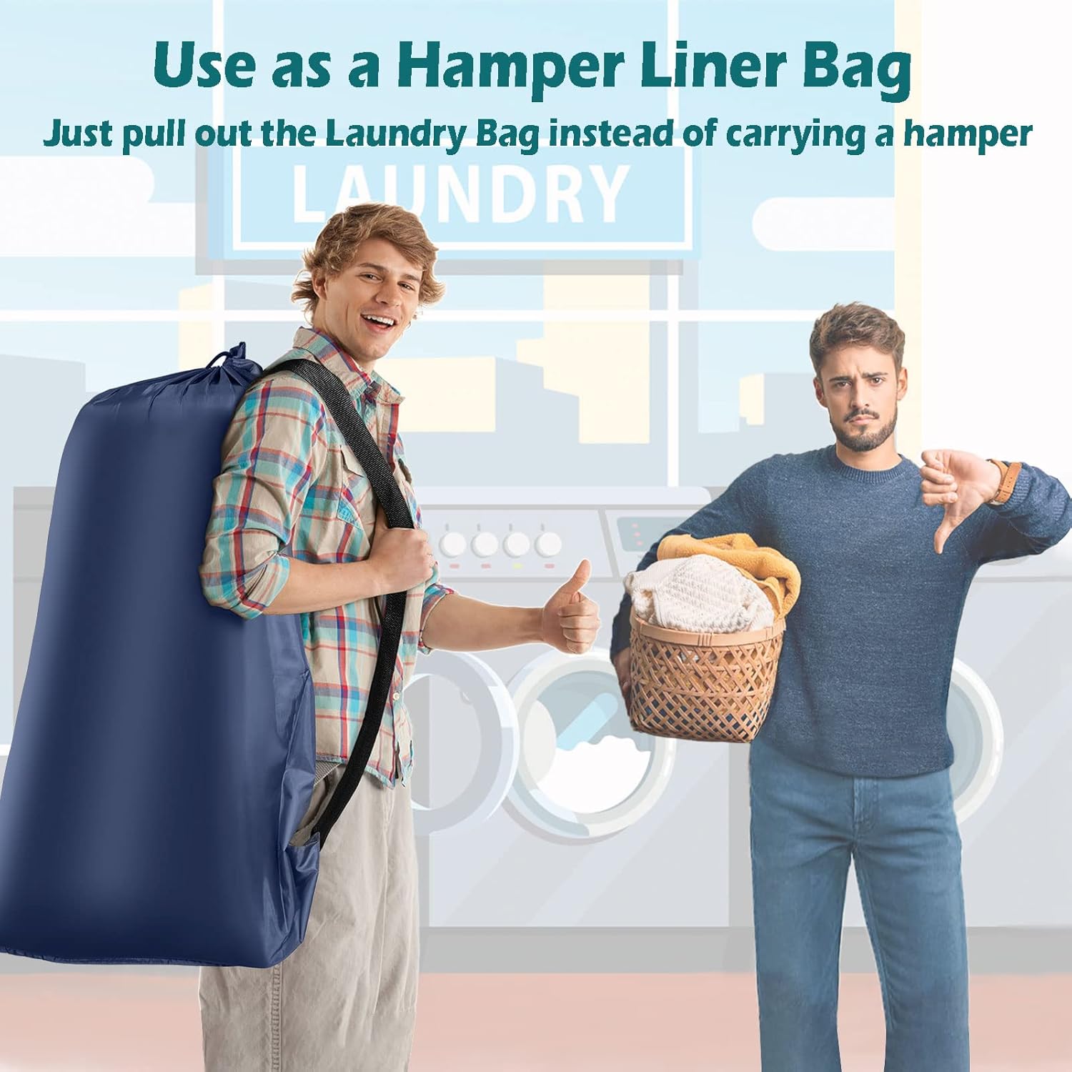 Heavy Duty Laundry Bag 2 Pack XL Nylon Laundry Bags with Straps, Washable Large Dirty Clothes