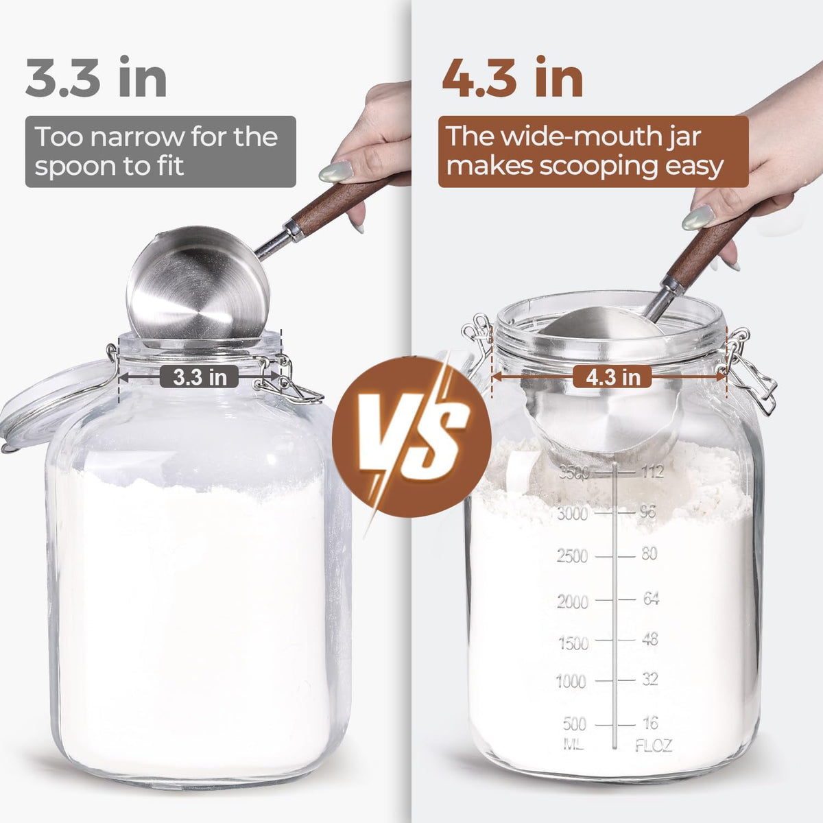 ComSaf Large Glass Storage Containers with Lids, 1.1 Gallon Glass Jar with airtight Lid for Rice