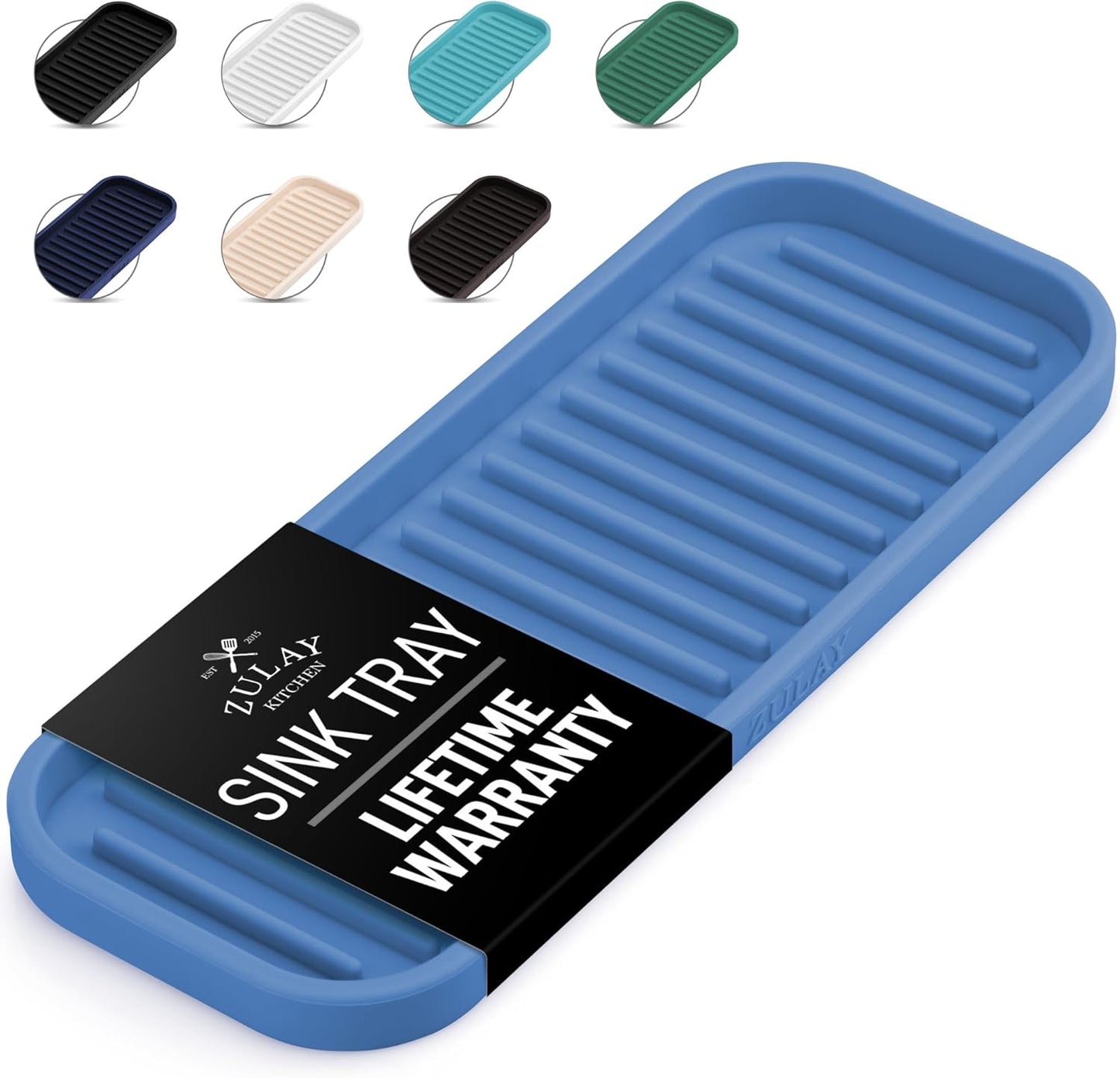 Zulay Kitchen (9x3.5) Silicone Sponge Holder for Kitchen Sink - Flexible Multipurpose Soap Tray