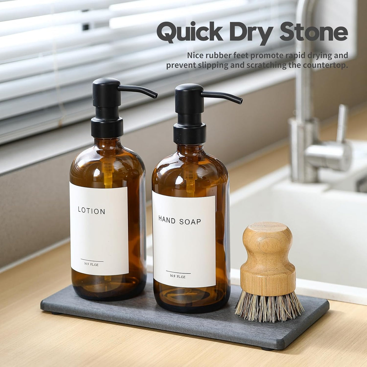 2PCS 10"x 5" Large Bathroom Sink Vanity Trays, Water Absorbing Diatomite Stone Quick Drying Mat for