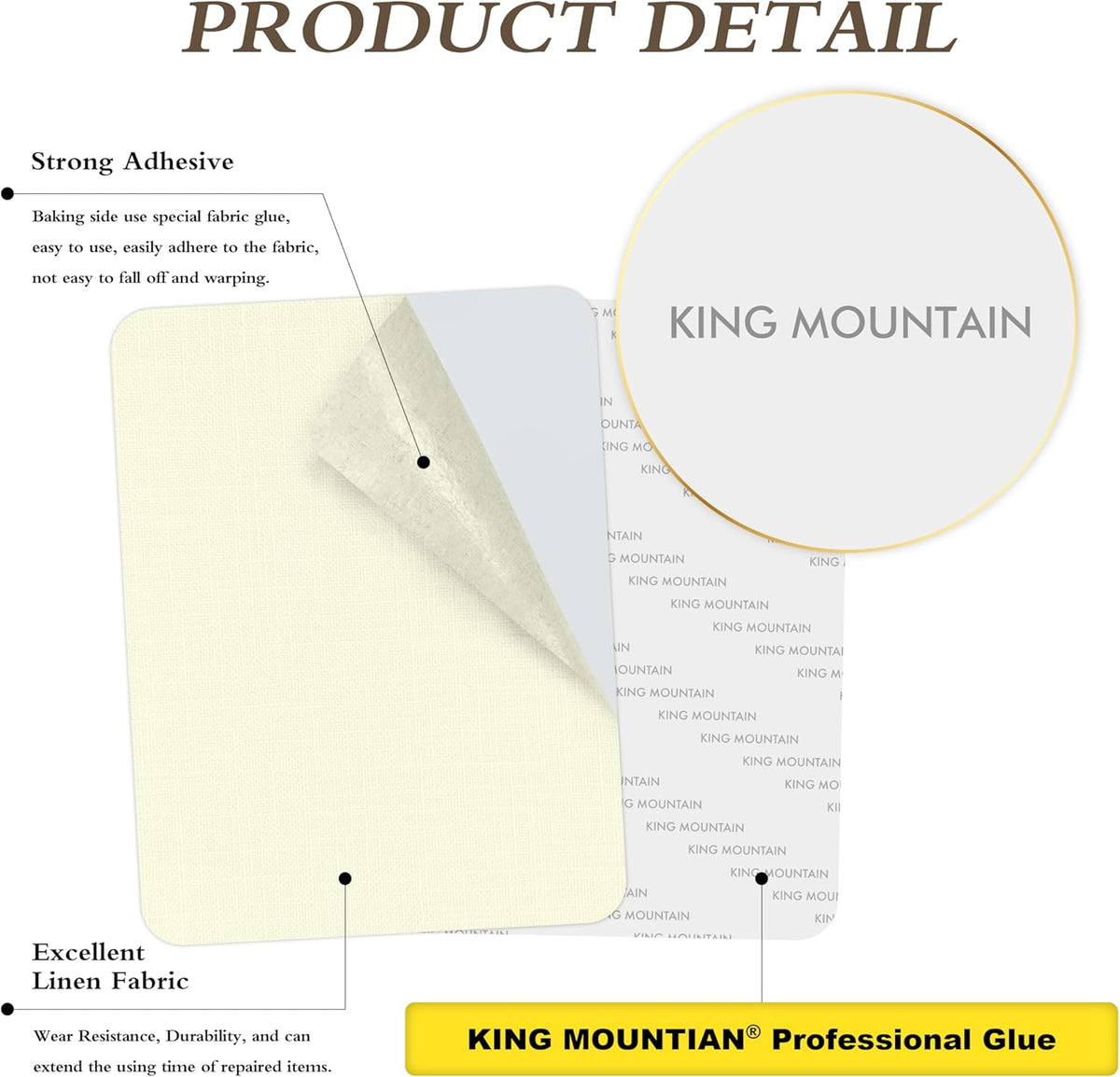 KING MOUNTAIN Fine Linen Fabric Patches, Self-Adhesive, 8x11 inch, 2 PCS, Multi Color, For Linen