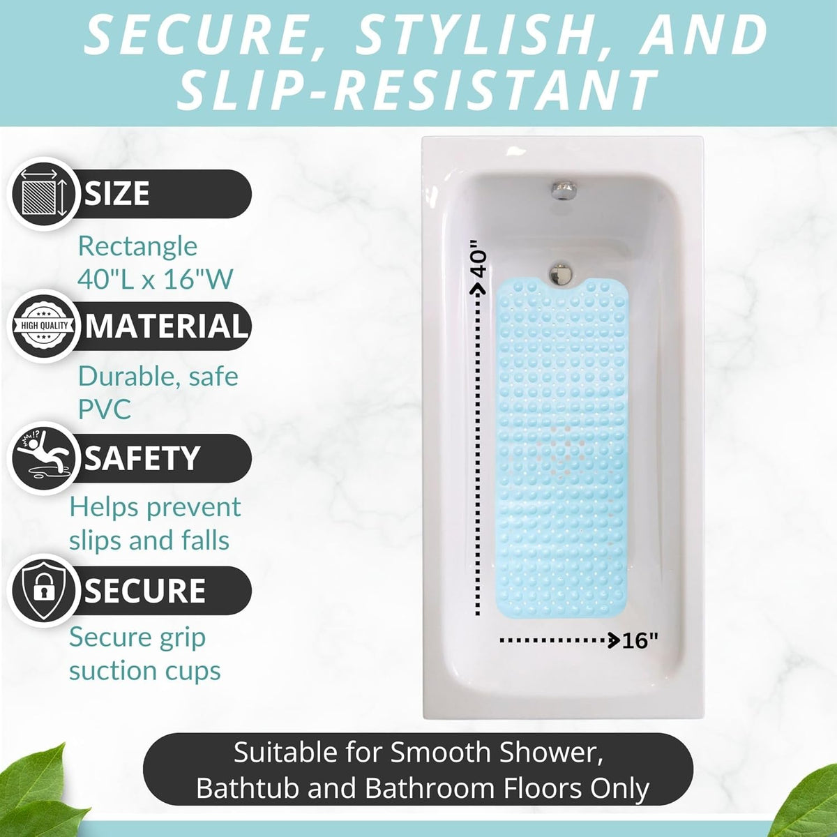 ENKOSI Bath Mat - Large Non Slip Bathtub & Shower Mat - Extra Long 40 x 16 Inch Bathroom Mats for
