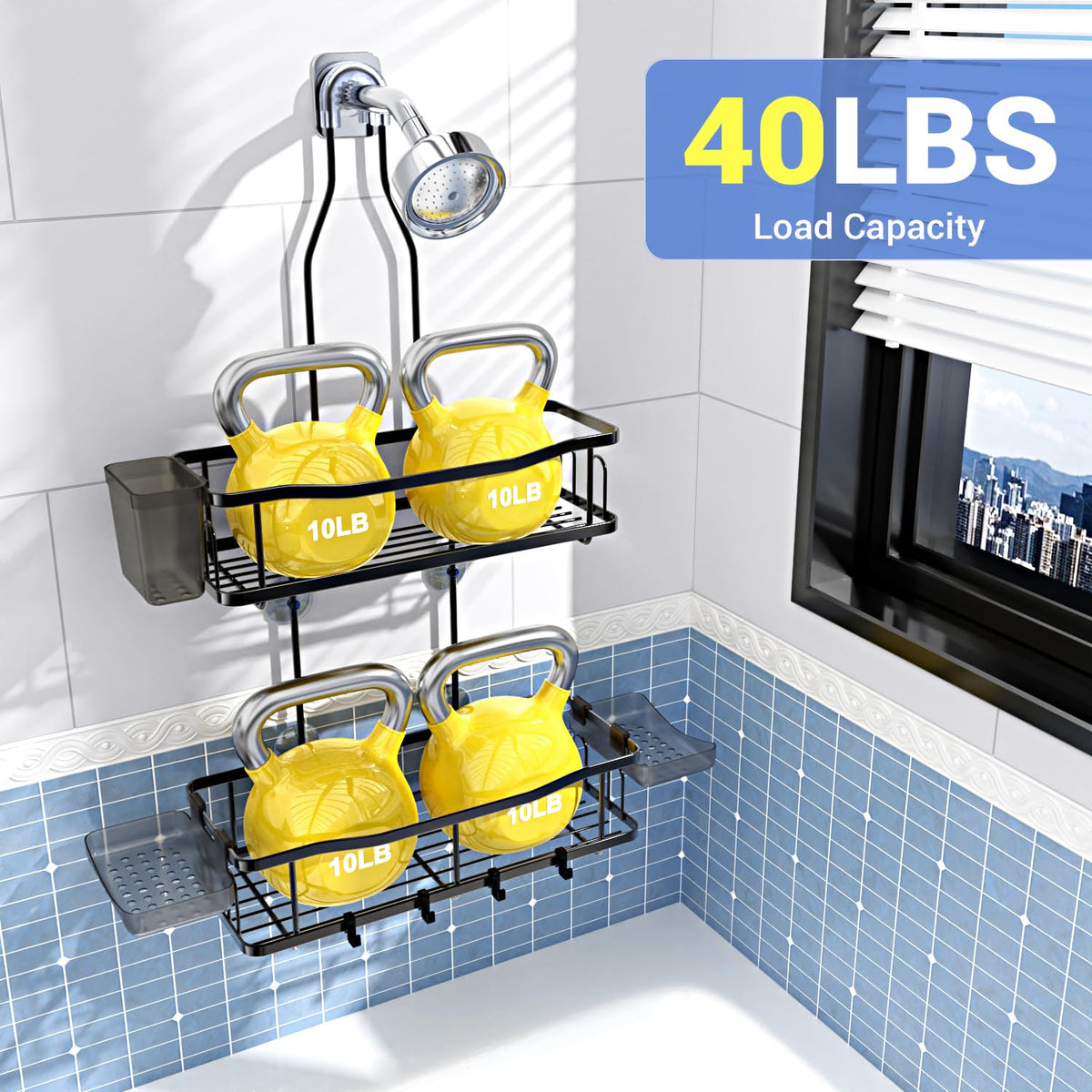 Hanging Shower Caddy Over Shower Head - No Drill Rustproof Shower Rack
