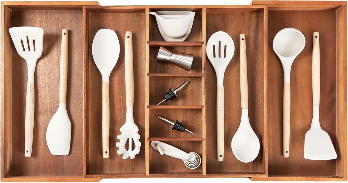KitchenEdge Adjustable Kitchen Drawer Organizer for Utensils and Junk, Food-Safe Contract Grade