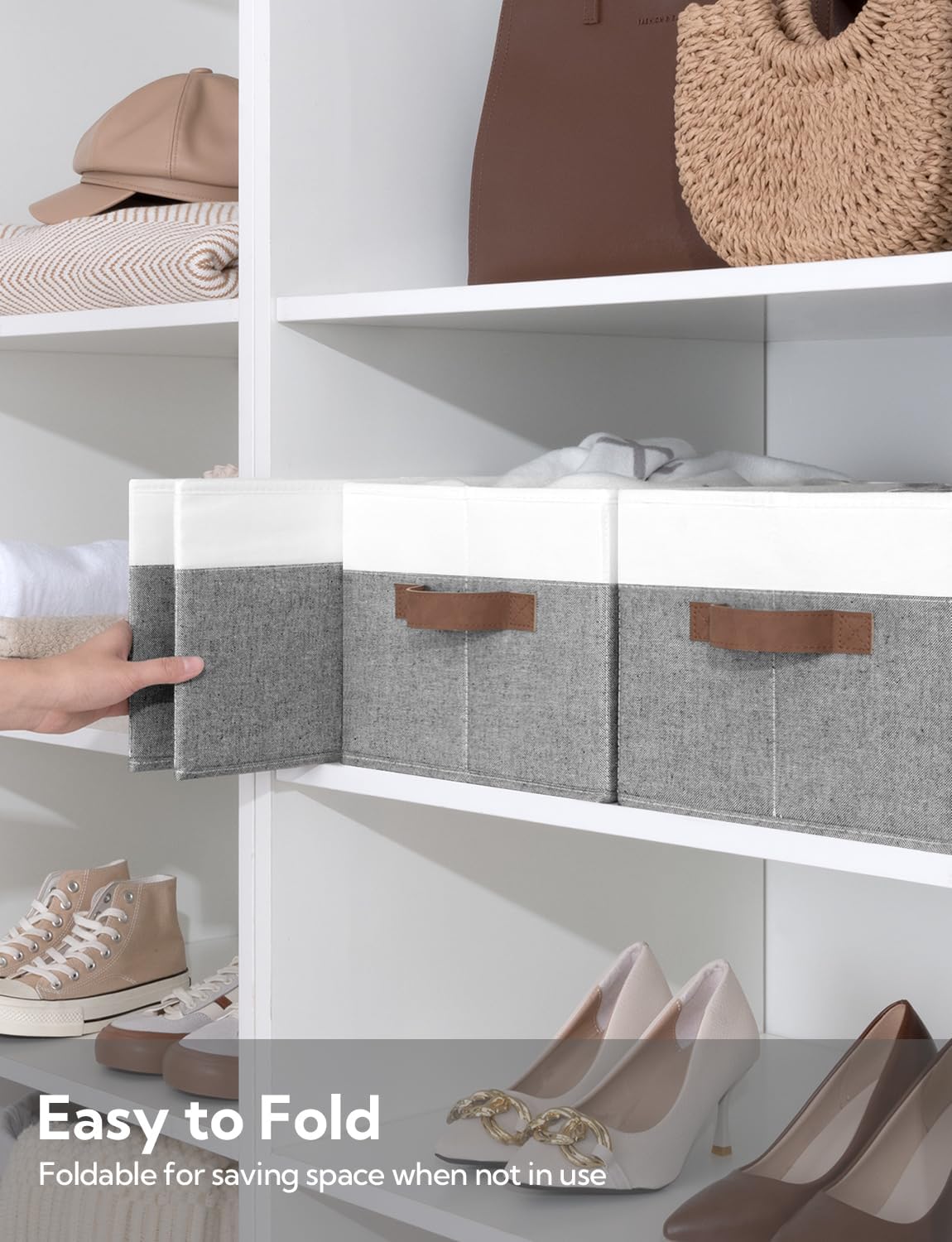 StorageWorks Storage Baskets for Shelves, Foldable Fabric Closet Storage Bins with Handles, Fabric