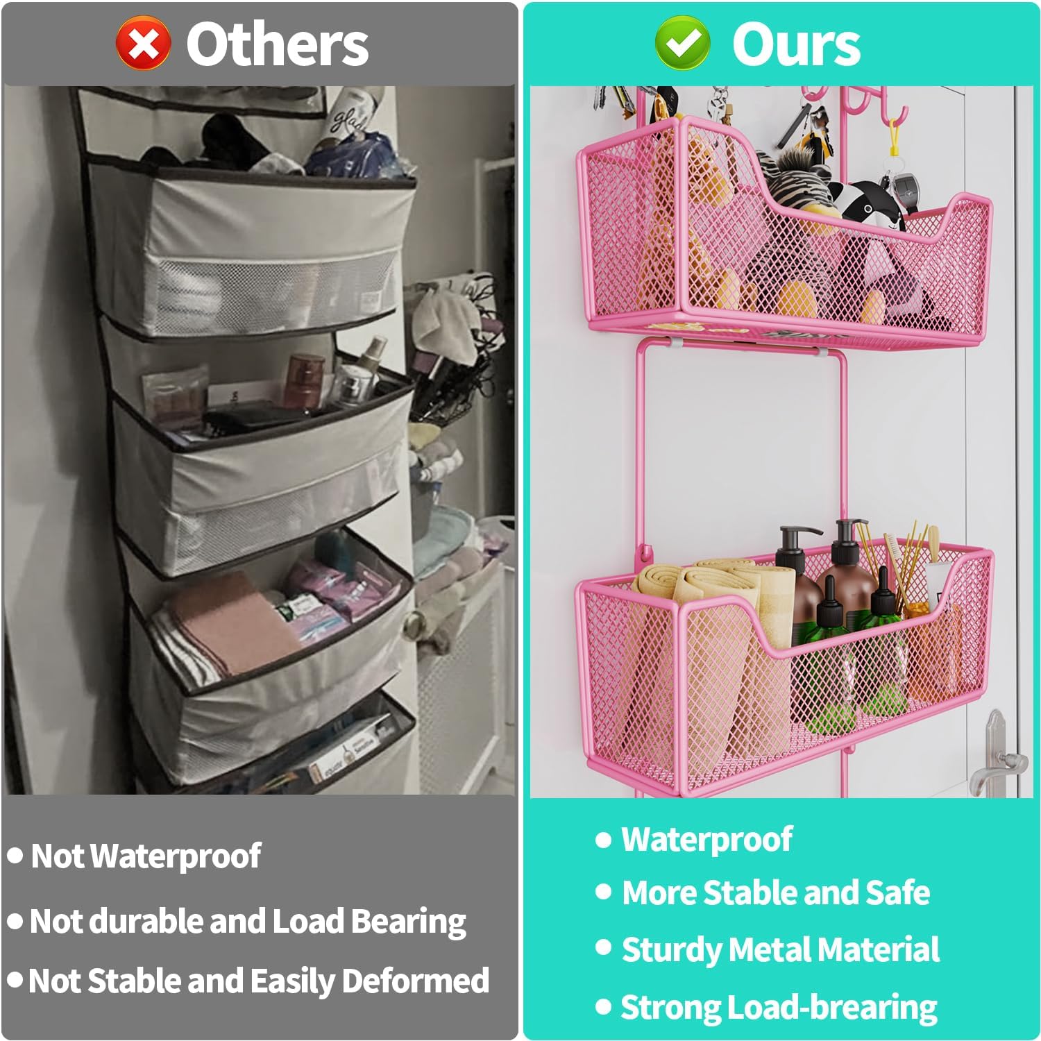 HapiRm Over Door Organizer Storage - Hanging Door Organizer with 4 Metal Large Capacity Baskets and