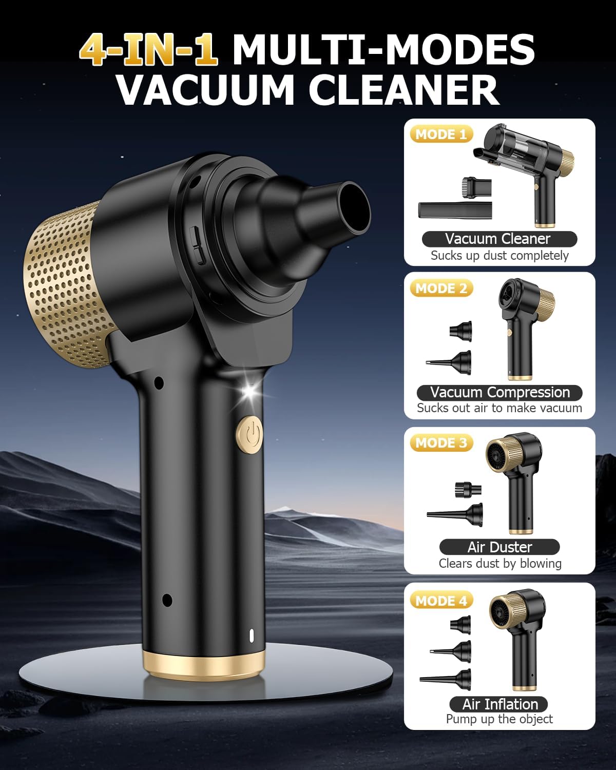 AHNR Handheld Car Vacuum Cleaner Cordless with 16000PA Powerful Suction, 4-in-1 Portable Mini