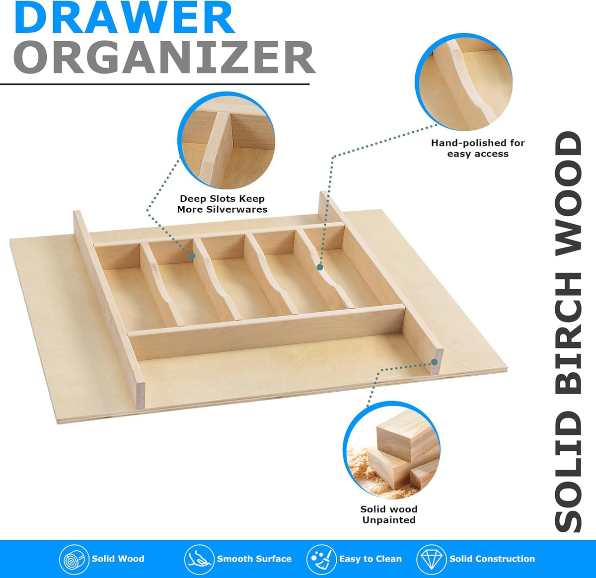 WelFurGeer Premium Wooden Silverware Organizer for Kitchen Drawers, Utensil Tray for Kitchen