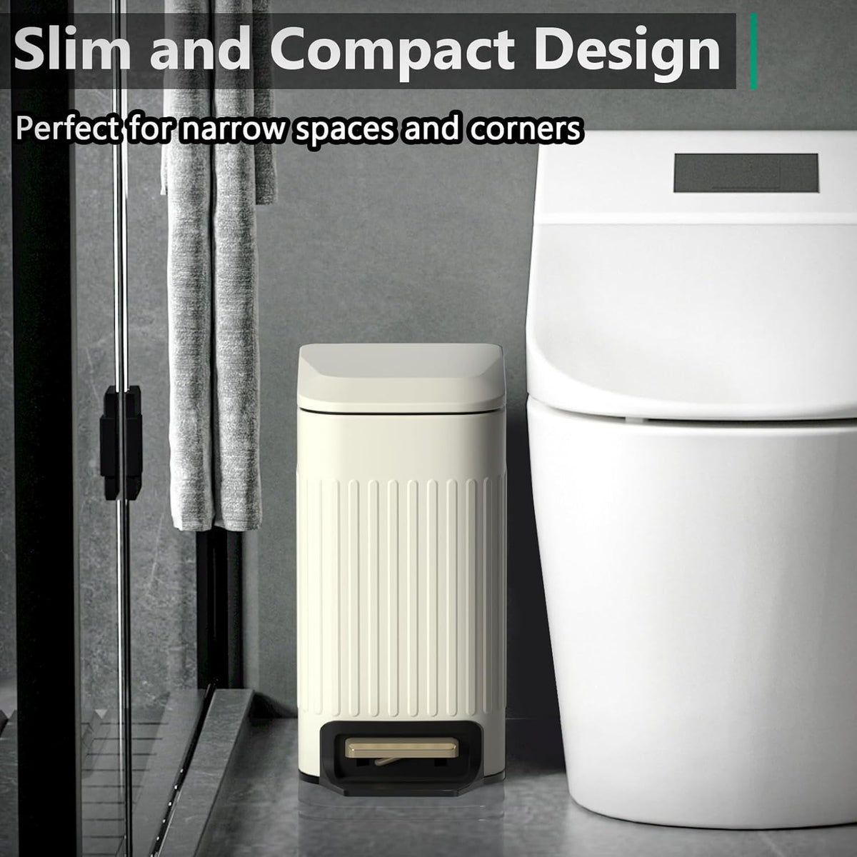 CEROELDA Small Bathroom Trash Can with Lid Soft Close-5L/1.3 Gal Slim Garbage Can-Metal Step