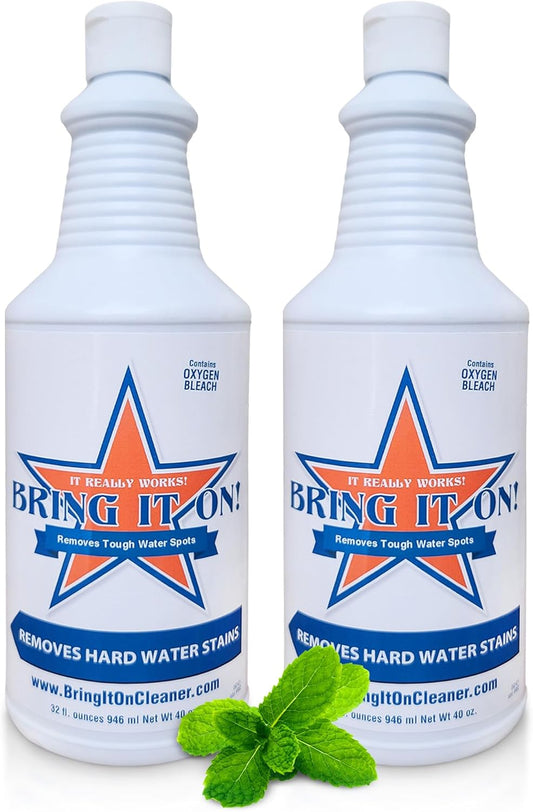 Bring It On Cleaner Hard Water Stain Remover for Glass, Soap Scum remover for Shower glass