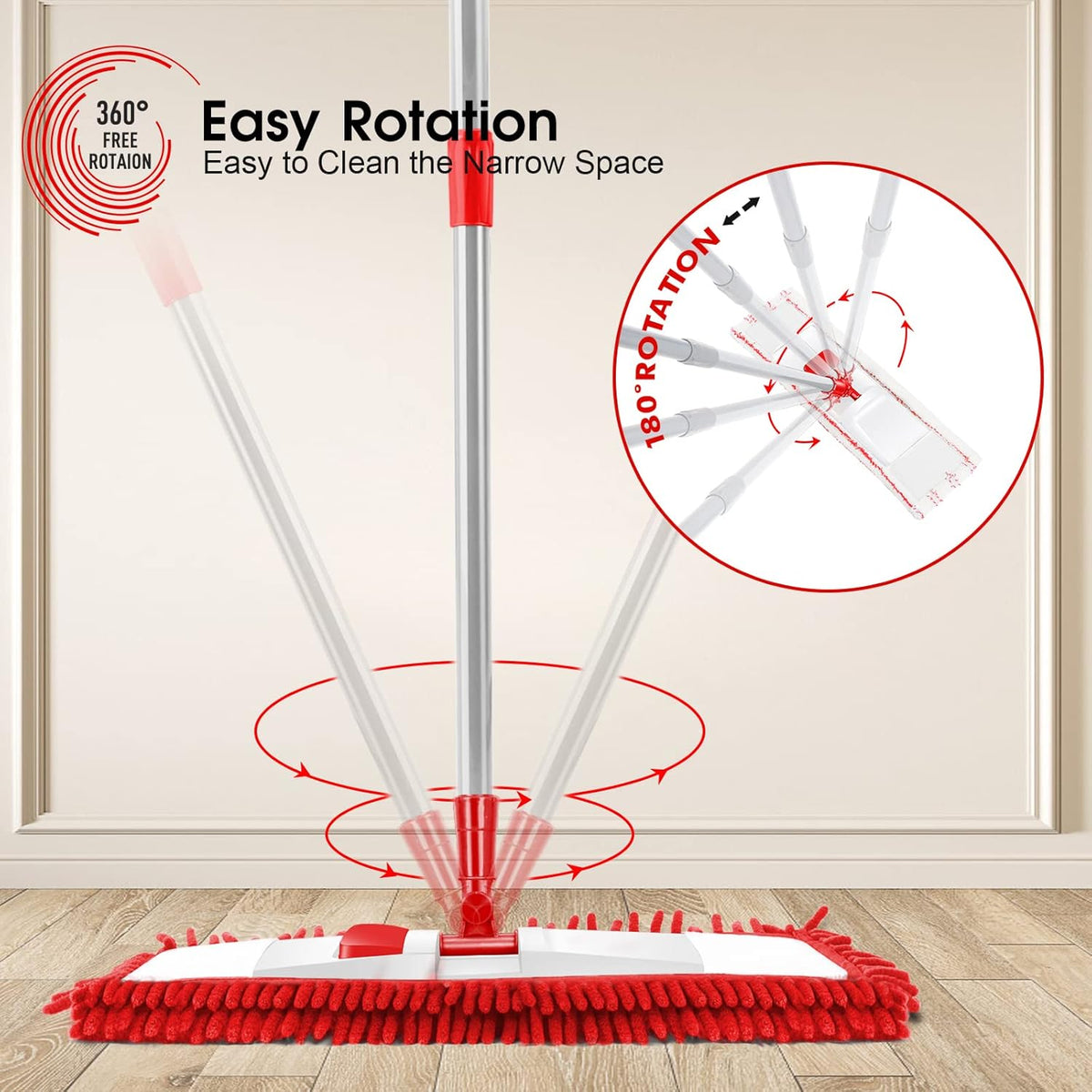MASTERTOP Microfiber Mop for Floor Cleaning, Flat Dust Mop for Home and Kitchen, Adjustable
