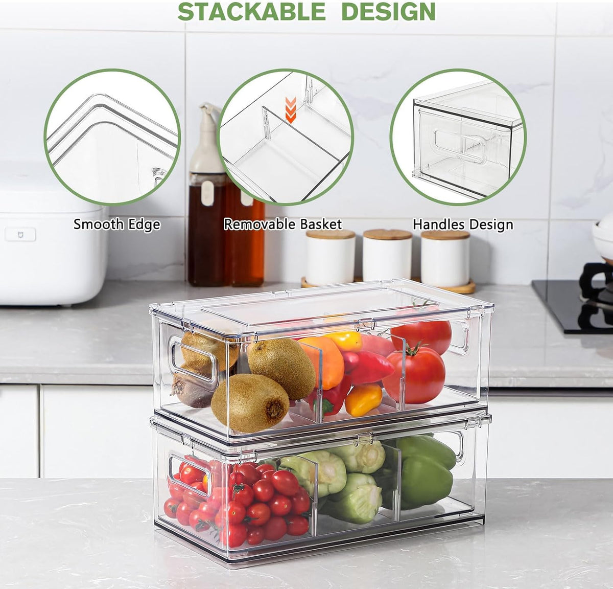 shopwithgreen Refrigerator Organizer Bins with Pull-out Drawer, Drawable Clear Fridge Drawer