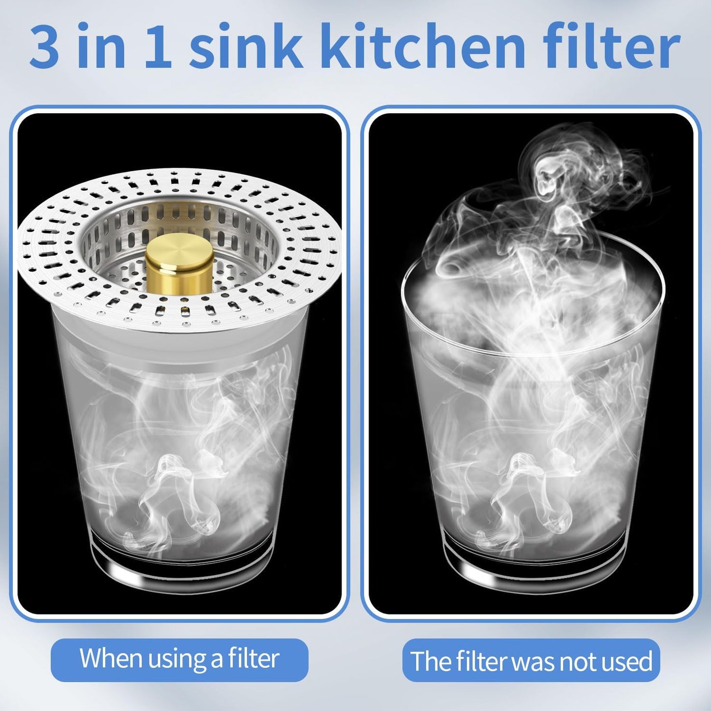 Upgraded 3 in 1 Kitchen Sink Drain Strainer - Stainless Steel Sink Stopper, Anti-Clogging Sink Food