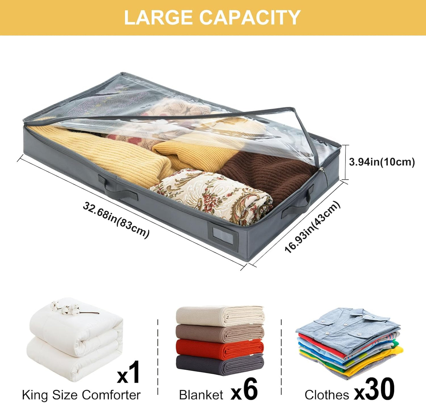 4-Inch Under Bed Storage Containers (2-Pack) | Sturdy Sidewalls | Clear Cover & Label Holder |