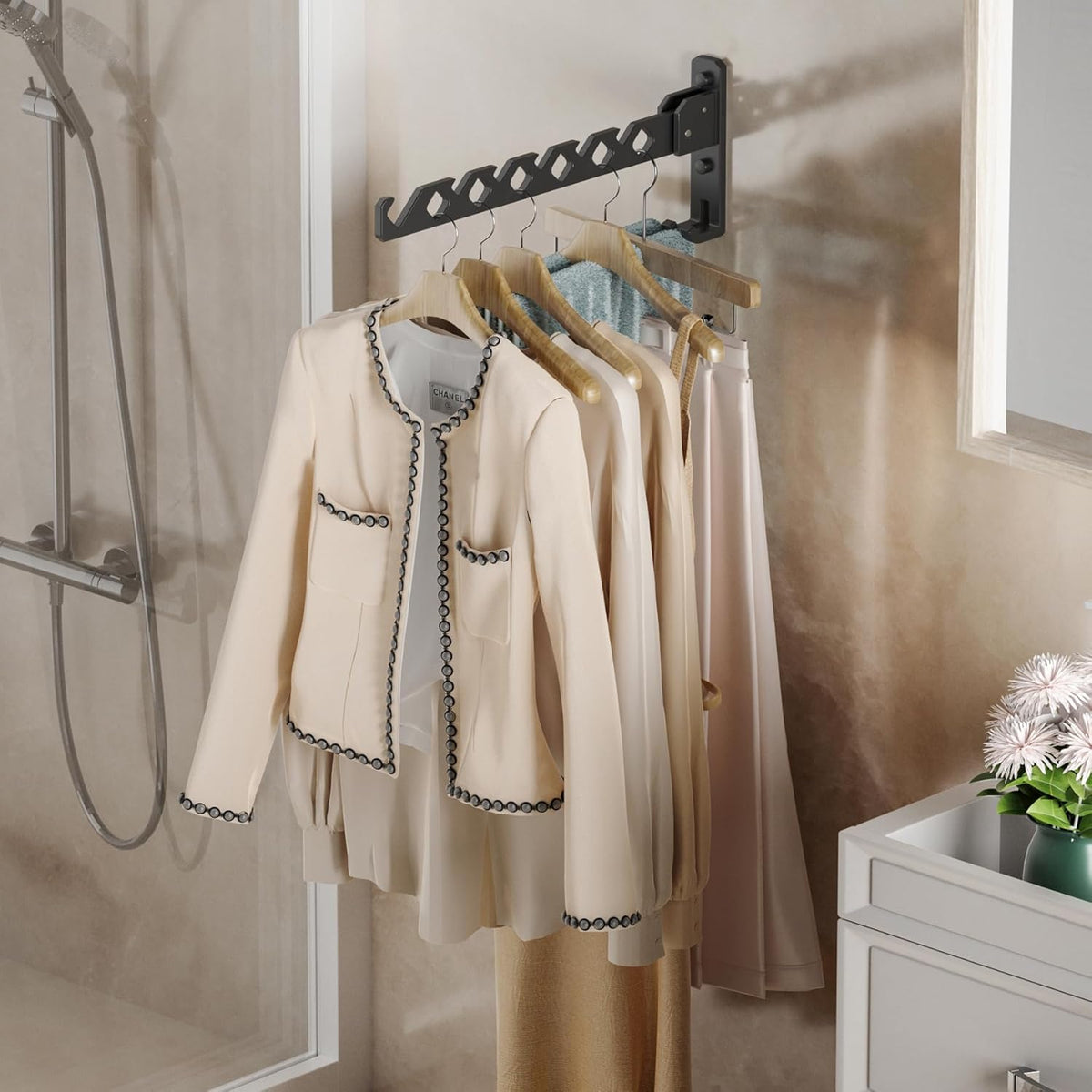 Dr.DJ Wall Mount Coat Hanger Holder Black Clothes Drying Organizer Rack Garment Hooks Aluminium