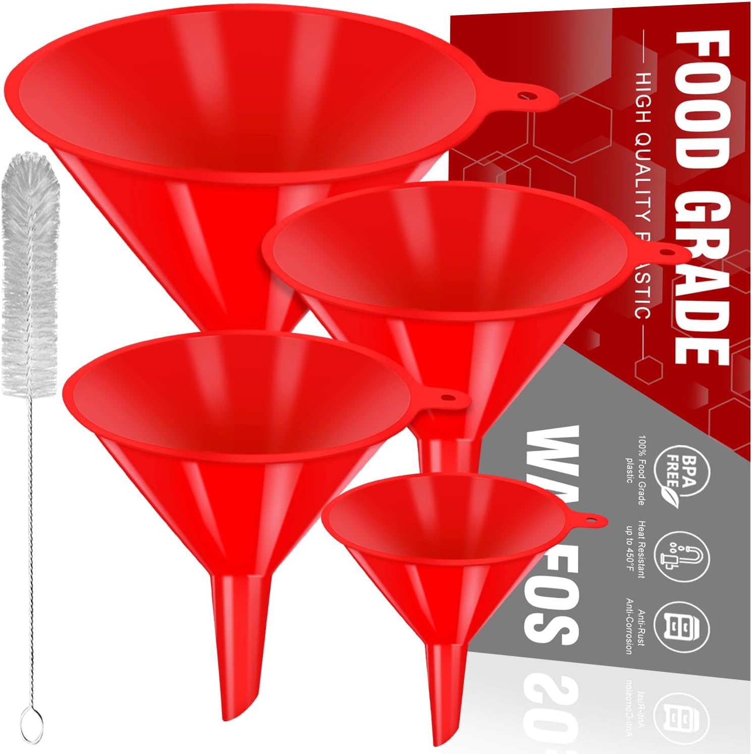 walfos 4pcs Kitchen Plastic Funnel (NO BPA),Automotive Funnel for Liquid Transfer,funnels for