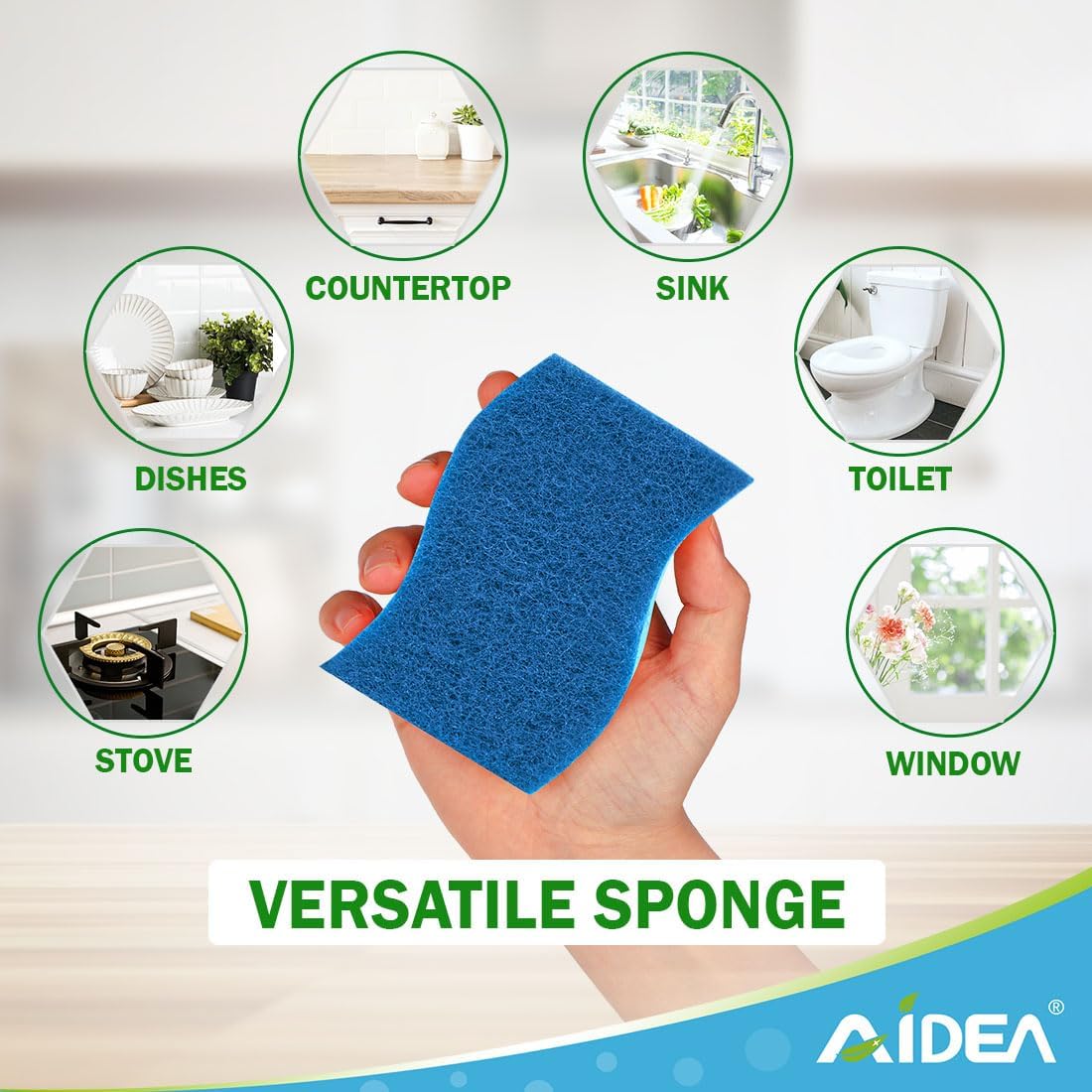 AIDEA Sponges Kitchen, Non-Scratch Scrub Sponge, 6Count, Sponges for Non-Stick Cookware, Kitchen