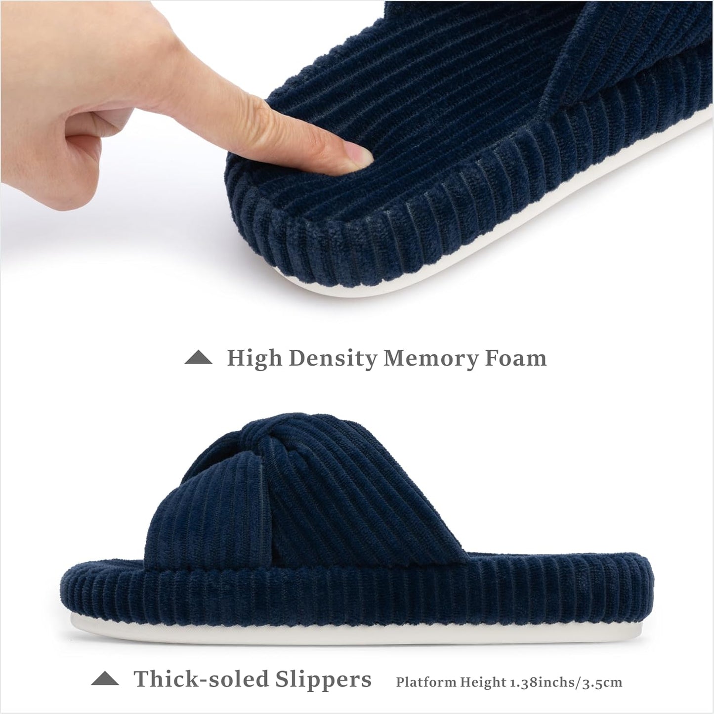 Chantomoo Slippers for Women Memory Foam House Bedroom Corduroy Bow Crossbands Slide Slipper Shoes