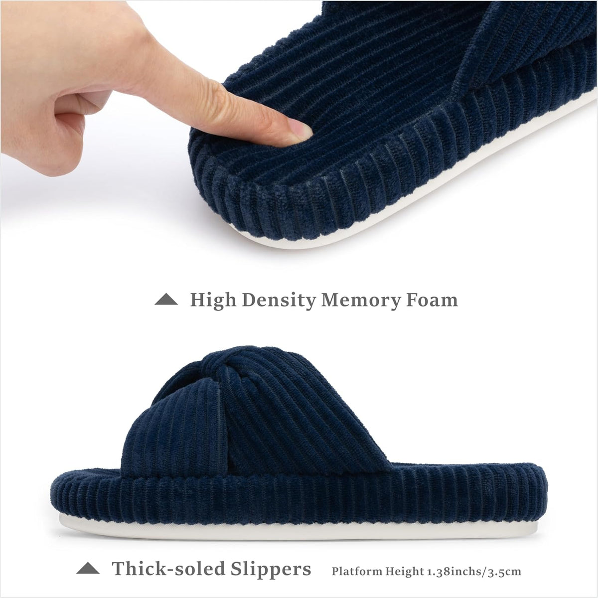 Chantomoo Slippers for Women Memory Foam House Bedroom Corduroy Bow Crossbands Slide Slipper Shoes