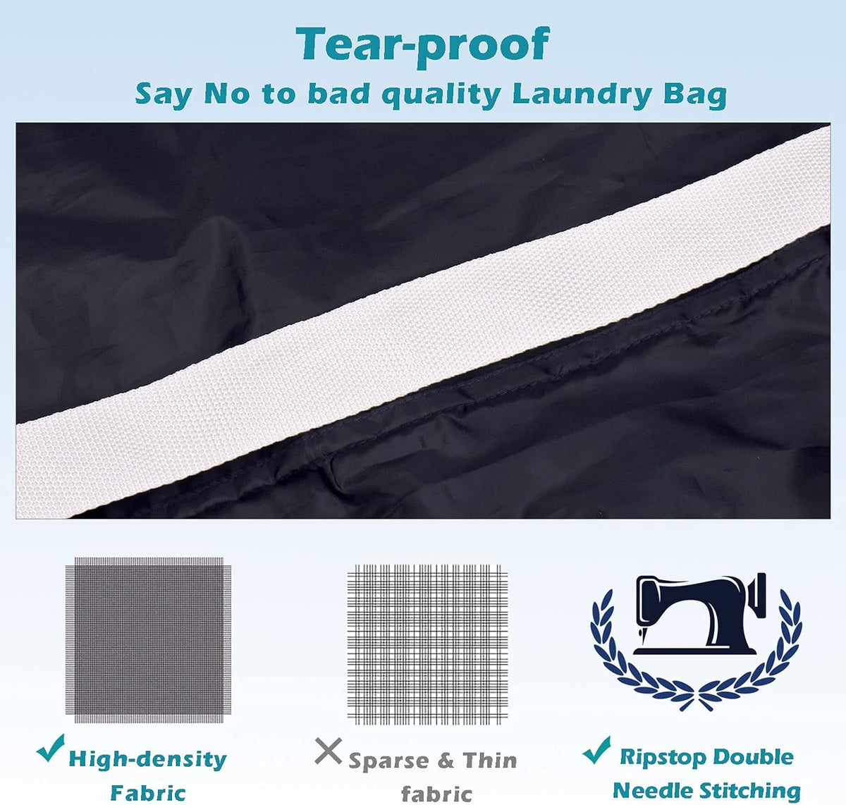 Heavy Duty Laundry Bag 2 Pack XL Nylon Laundry Bags with Straps, Washable Large Dirty Clothes