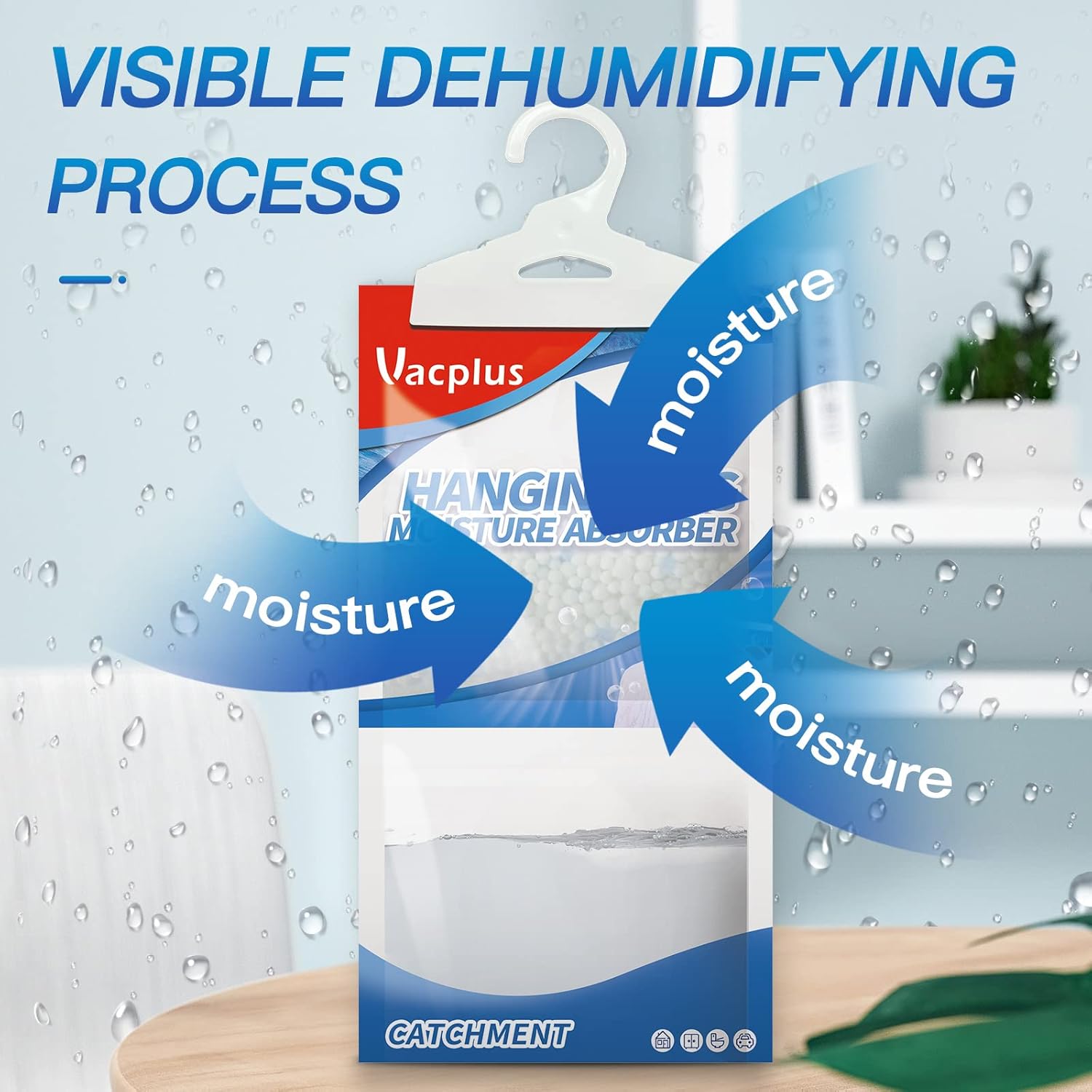 Vacplus Moisture Absorbers, Hanging Closet Dehumidifier Bags, Humidity Packs, Desiccant, Closet