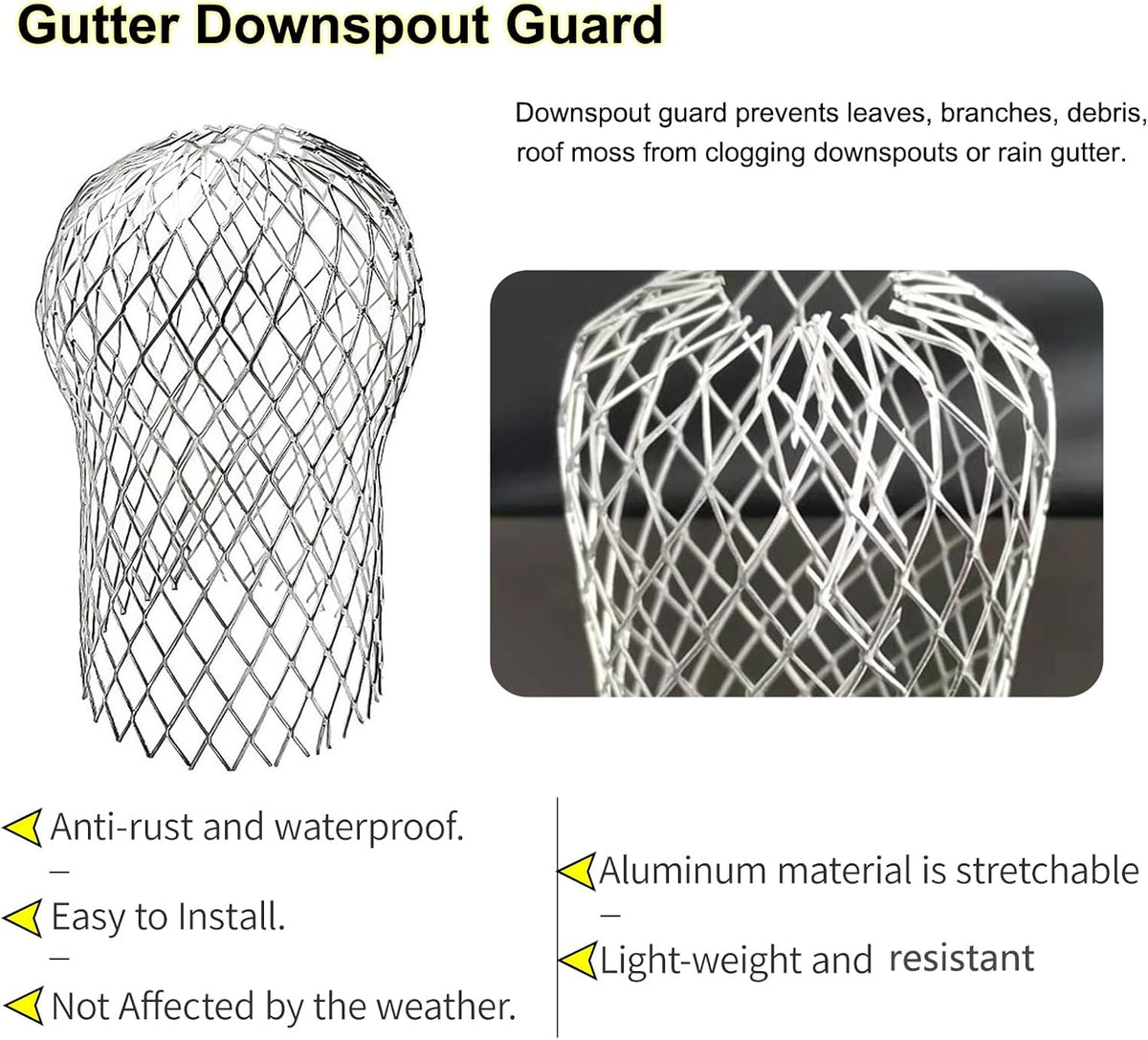 6 Pack Downspout Guard Filter, Gutter Downspout Guard Gutter Guard Strainer Mesh Aluminum