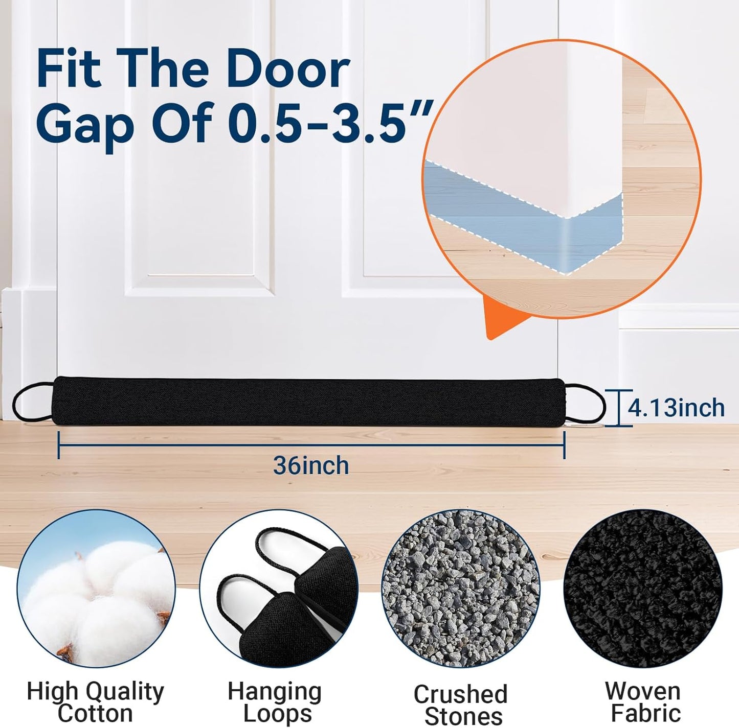 Door Draft Stopper for Bottom of Door, 36’’ Heavy Duty Under Door Draft Blocker Gap Filler, Door