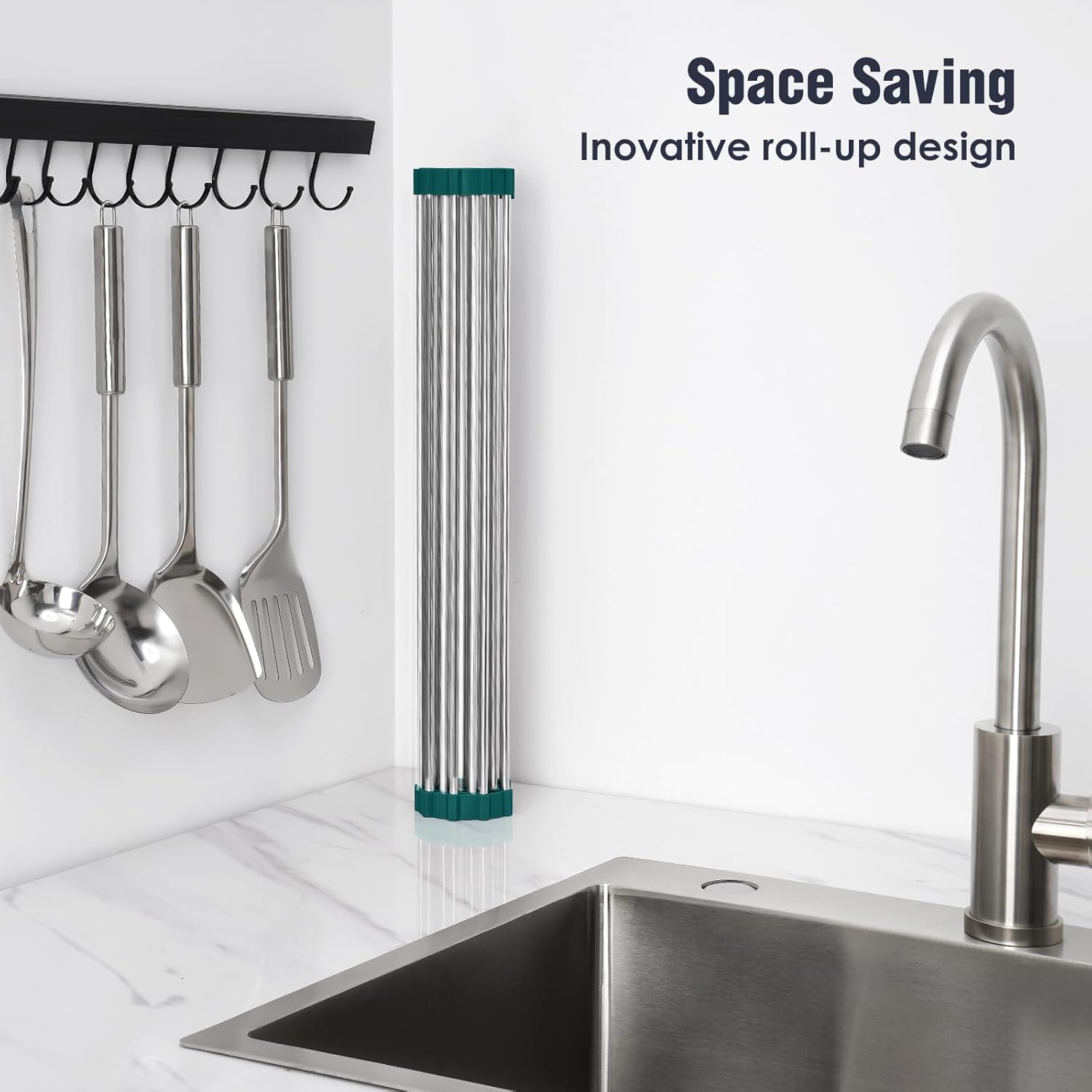 Tomorotec Stainless Steel Roll Up Dish Drying Rack, Foldable Over The Sink Rolling Drainer Rack