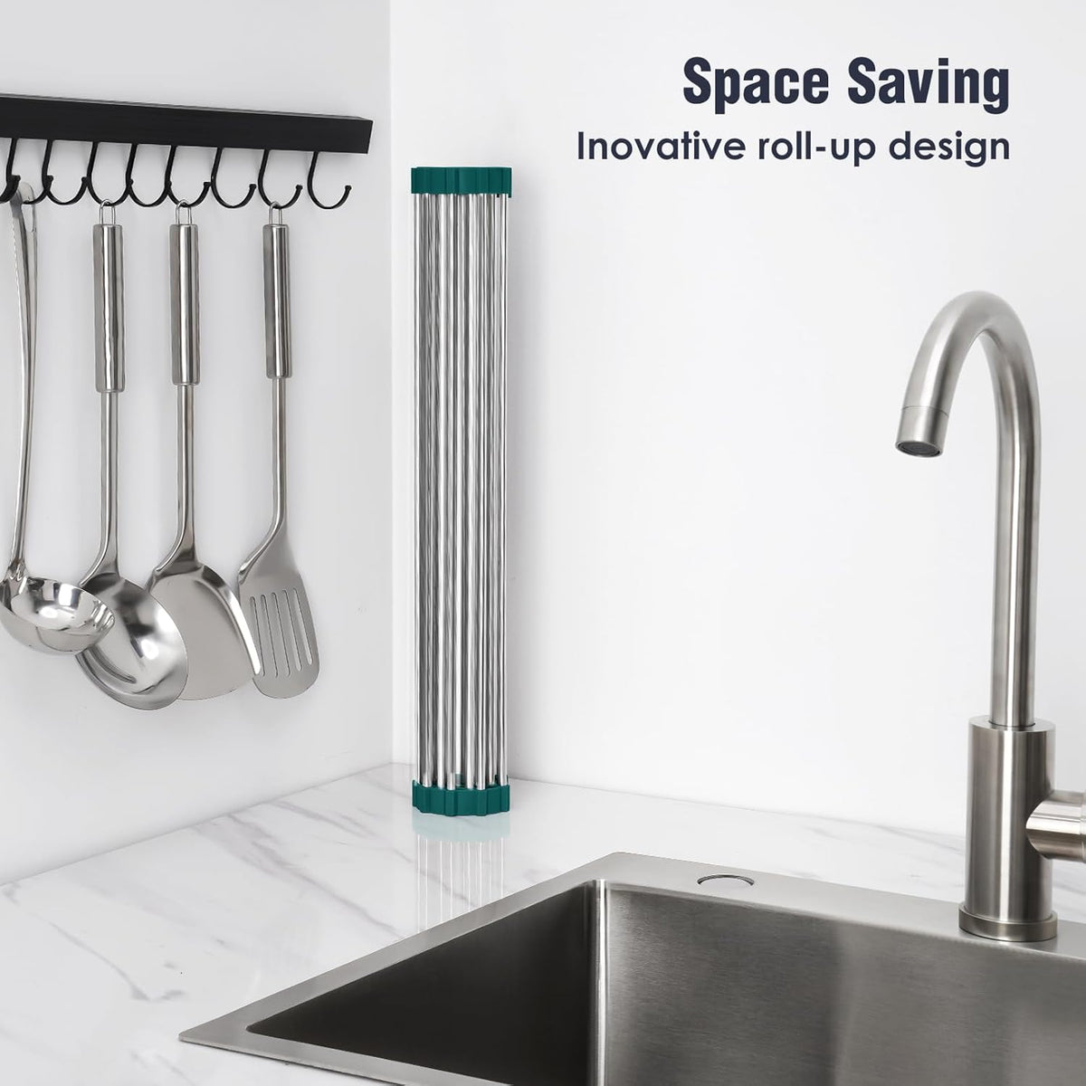 Tomorotec Stainless Steel Roll Up Dish Drying Rack, Foldable Over The Sink Rolling Drainer Rack