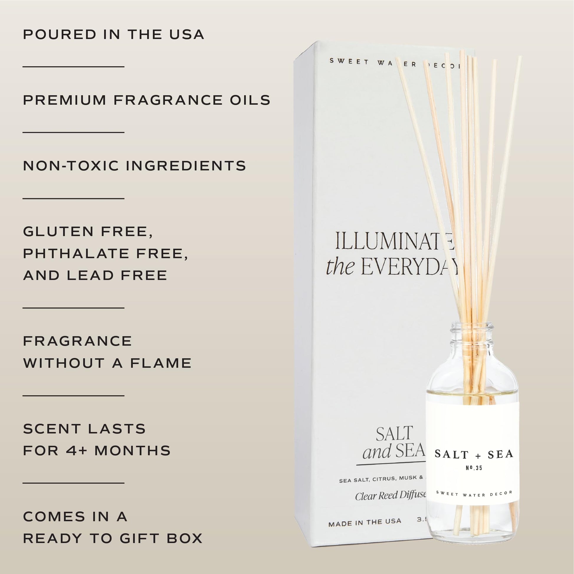 Sweet Water Decor Salt & Sea Reed Diffuser Set - Sea Salt Citrus & Musk Amber Scent Diffuser - Reed