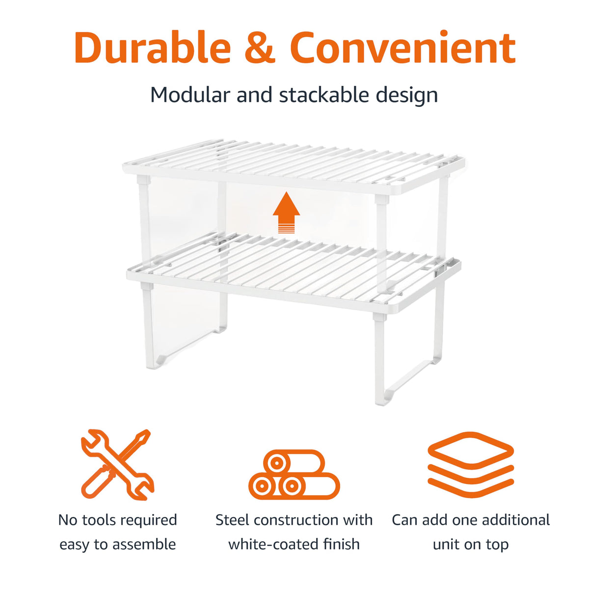 Amazon Basics Space-Saving Stackable Metal Kitchen Cabinet Organizer Shelves for Dishes, Pantry