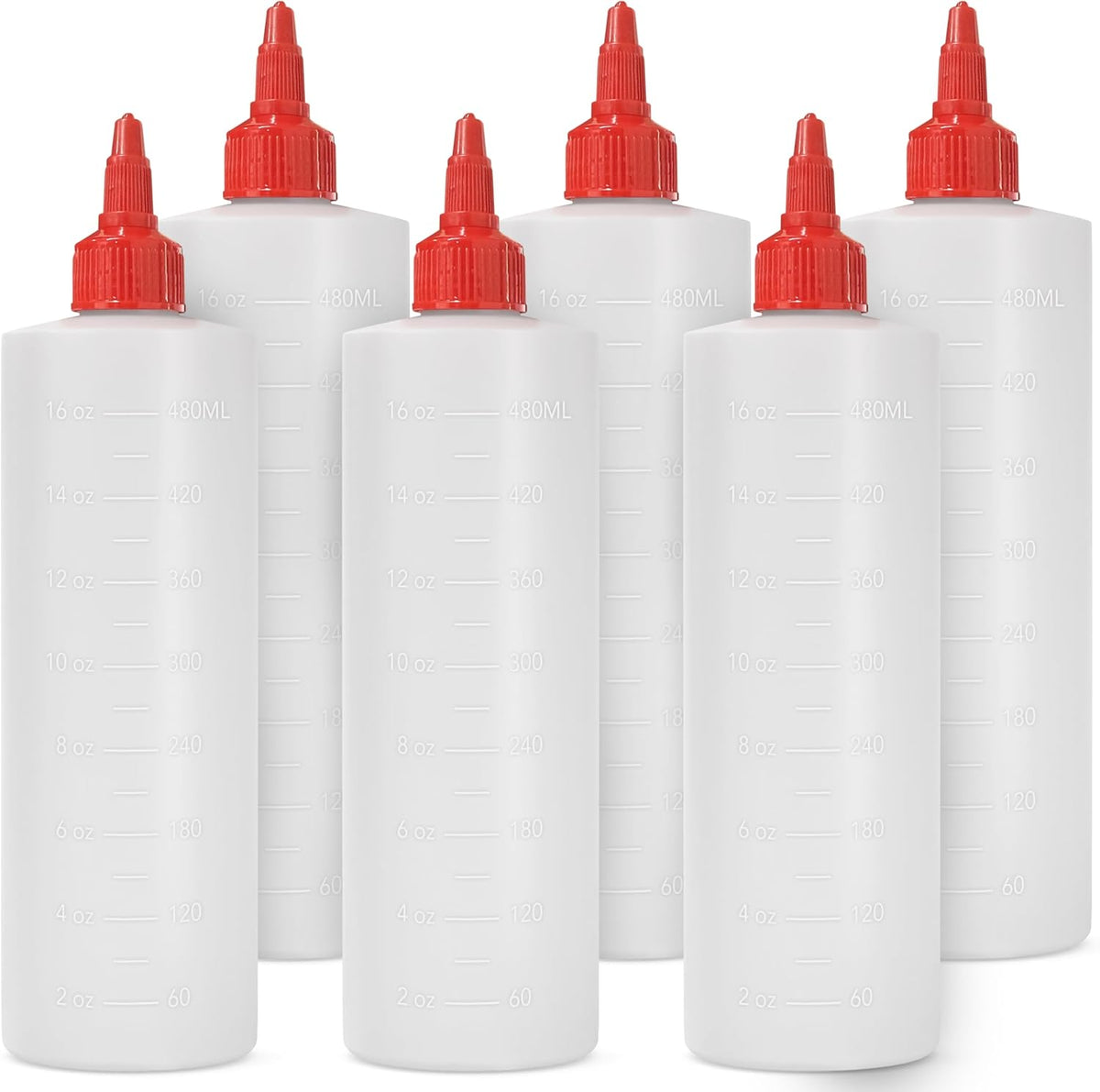 6-pack Plastic Squeeze Bottles for Sauces - 16oz Condiment Squeeze Bottles for Liquids - BPA Free