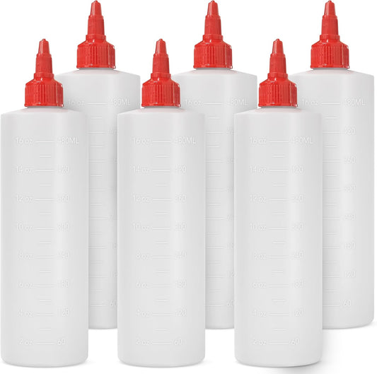 6-pack Plastic Squeeze Bottles for Sauces - 16oz Condiment Squeeze Bottles for Liquids - BPA Free